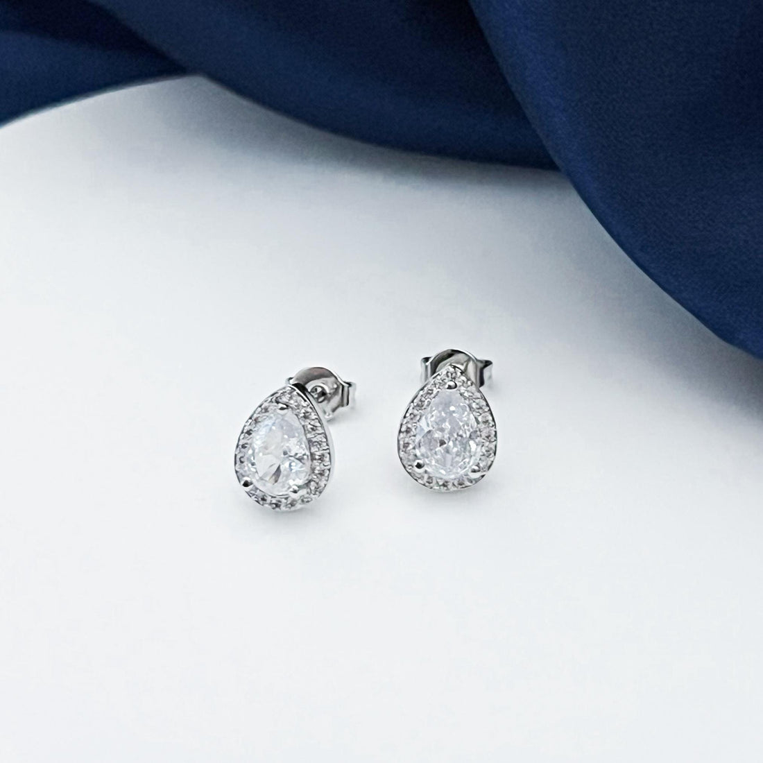 Minimalist Silver Stud Earrings Dainty Pear Cut Wedding Earrings Diamond Drop Earrings Everyday Jewelry Bridesmaid Anniversary Gift for Her