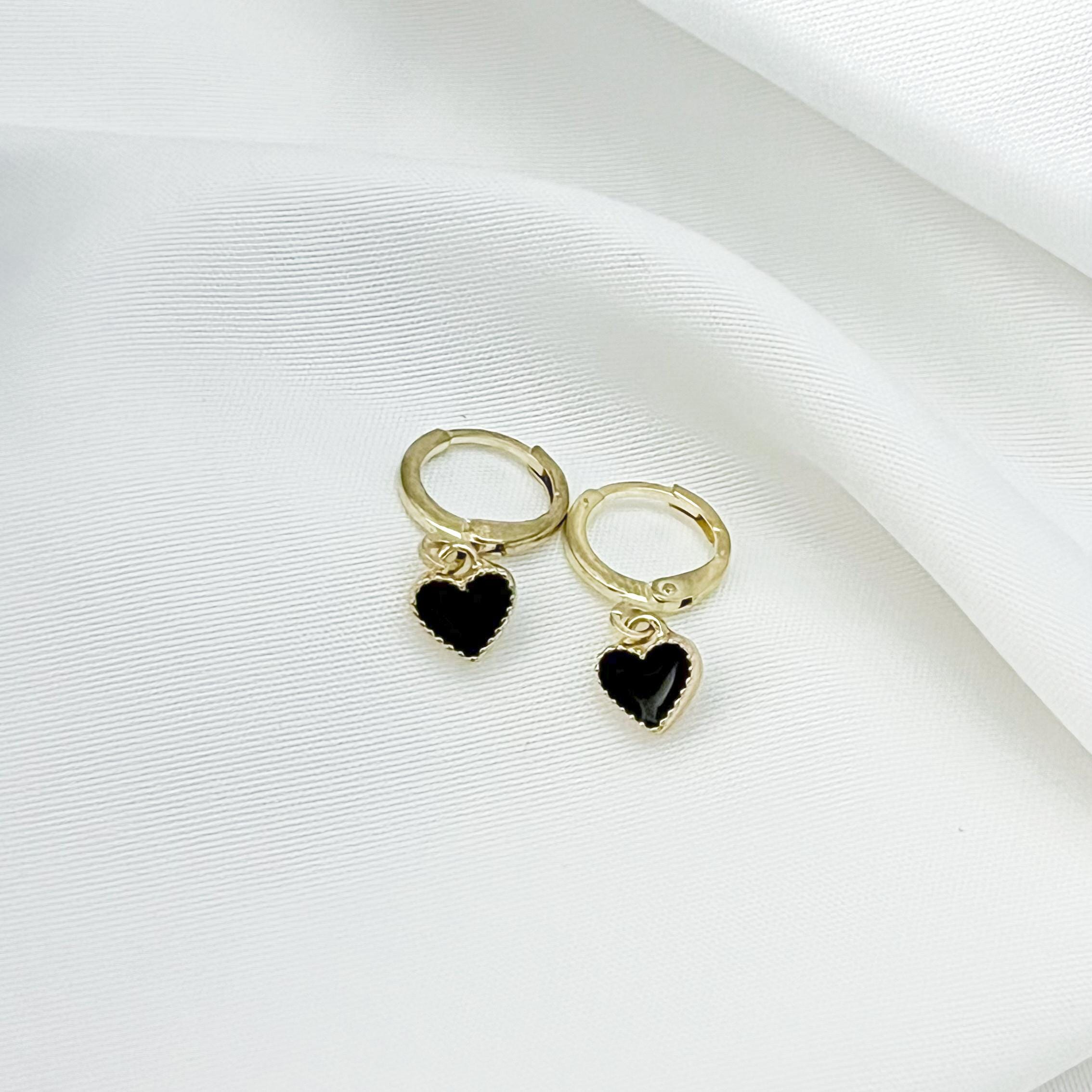 Black Heart Huggie Hoop Earrings Gold Dainty Minimalist Romantic Coquette Jewelry Everyday Hoops Valentines Gift Anniversary Gift for Her