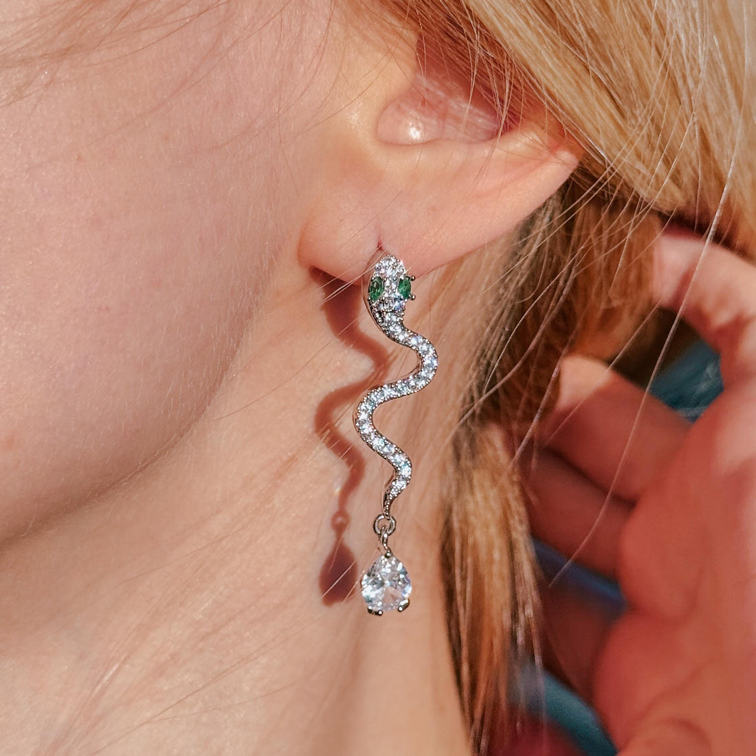 Silver Snake Statement Earrings Trendy Serpent Jewelry Crawling Snake Earrings Minimalist Drop Snake Earrings Gothic Earrings Goth Jewelry