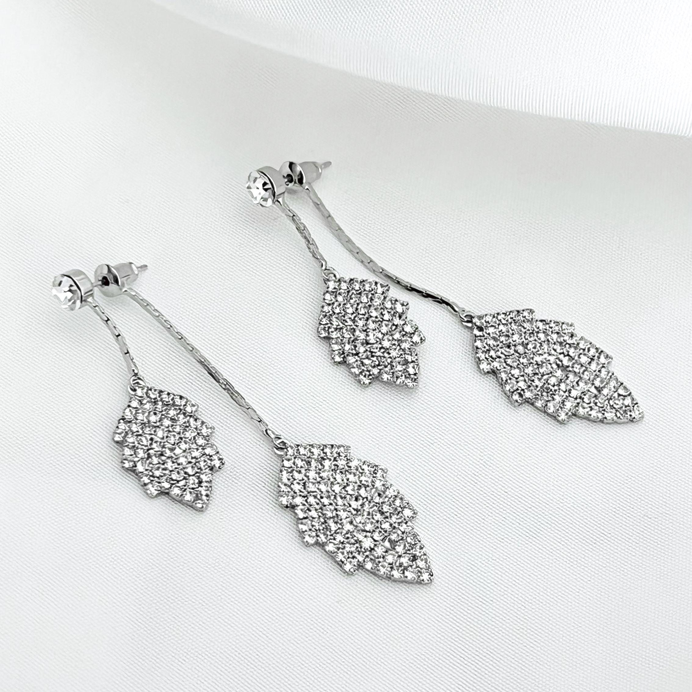 Silver Dangle Earrings CZ Bridal Earrings Wedding Jewelry for Bride Silver Drop Earrings Bridesmaid Jewelry Gift For Her