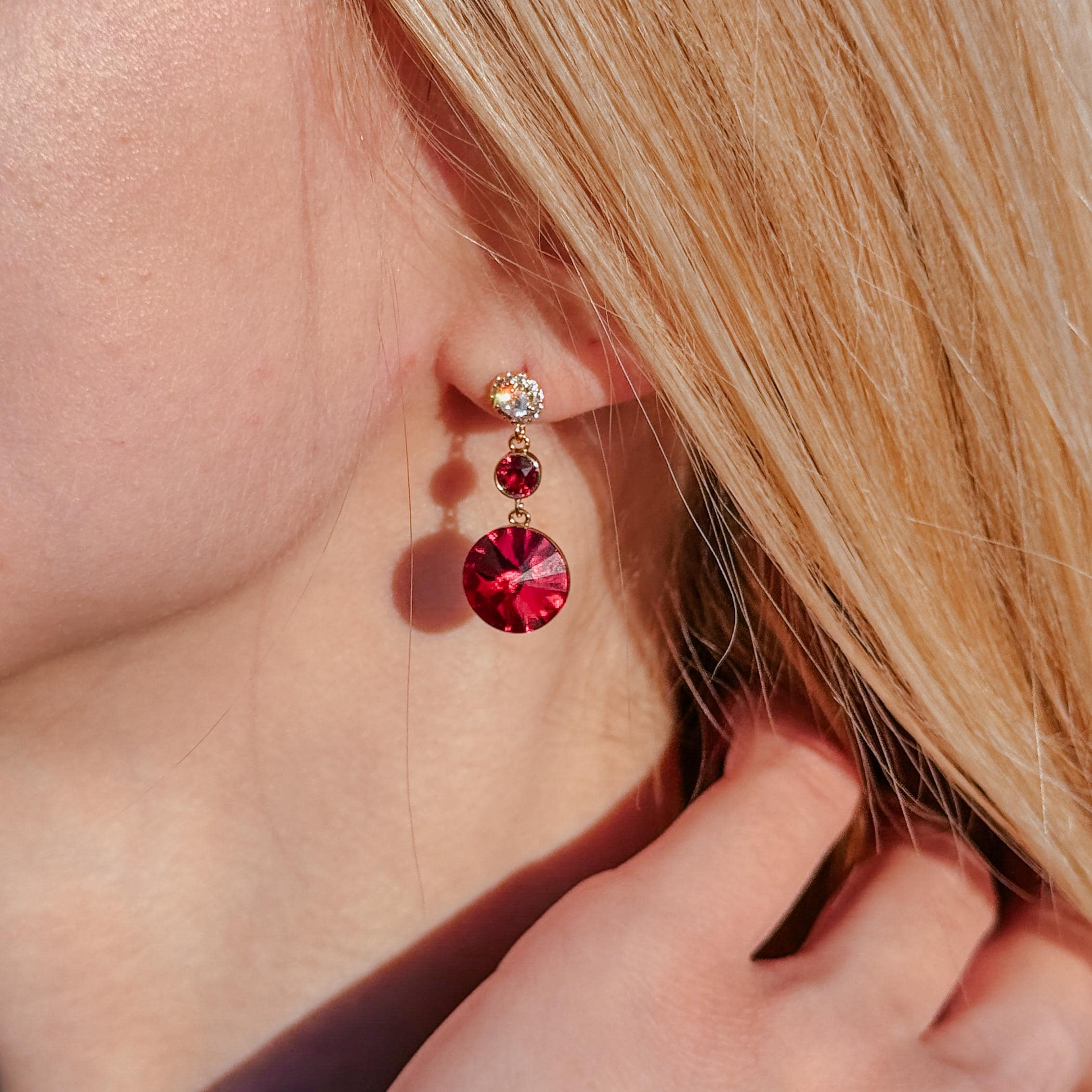 Birthstone Ruby Red Sparkly Earrings Gift For Mom Red Dangle Earrings Birthday Gift Anniversary Gift For Her Christmas Gift Crystal Earrings