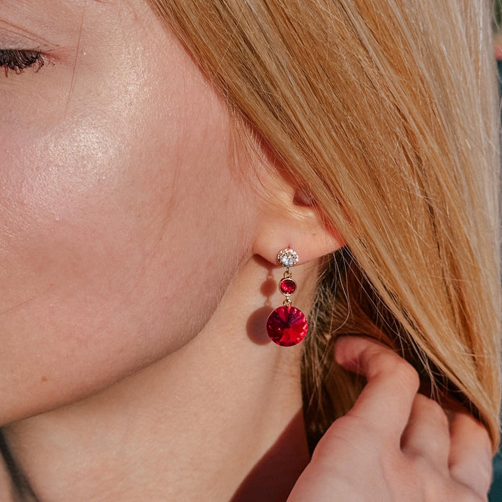 Birthstone Ruby Red Sparkly Earrings Gift For Mom Red Dangle Earrings Birthday Gift Anniversary Gift For Her Christmas Gift Crystal Earrings