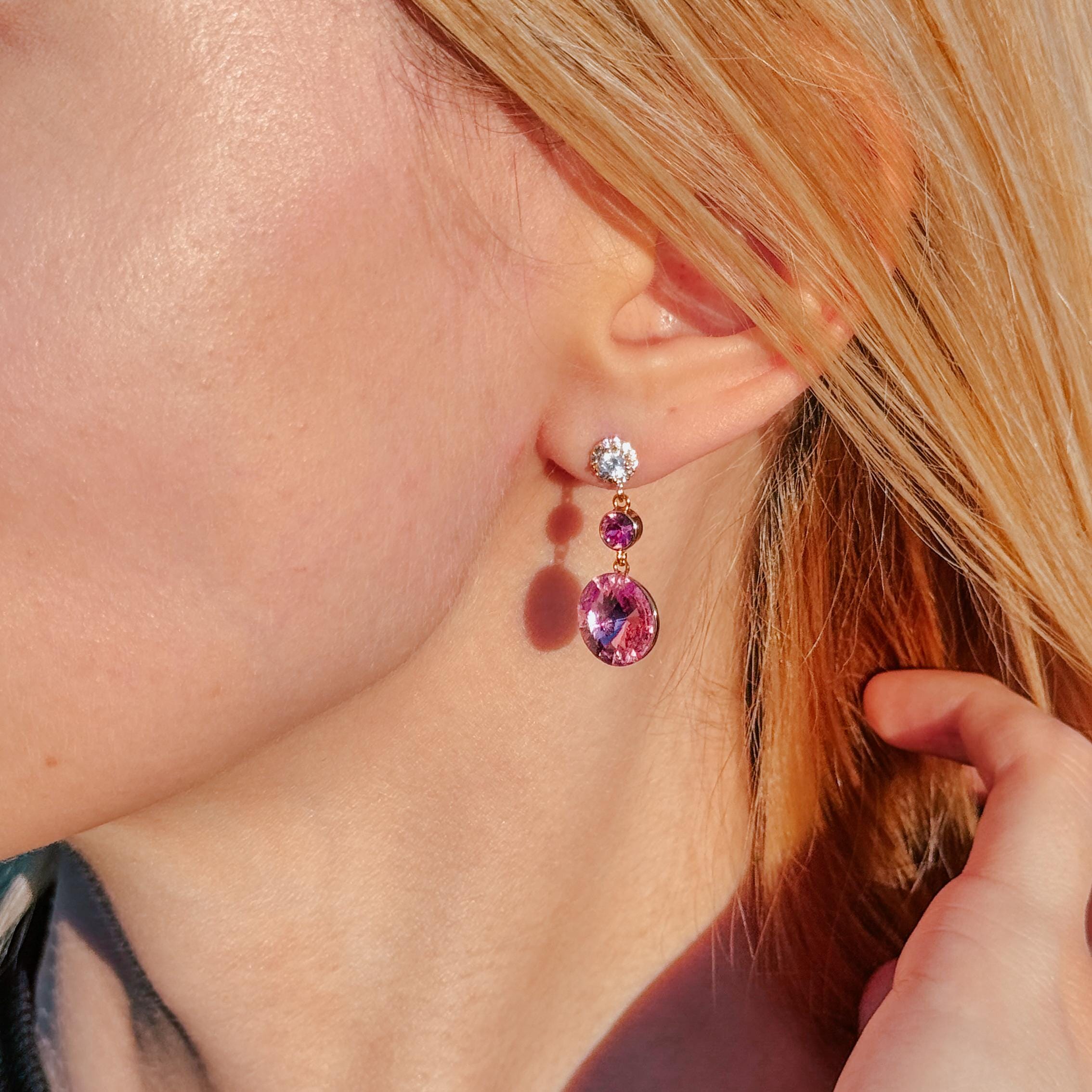 Light Pink Crystal Earrings Fuchsia Dangle Earrings Sparkling Earrings for Party Pink Drop Earrings Art Deco Earrings Vintage Earrings