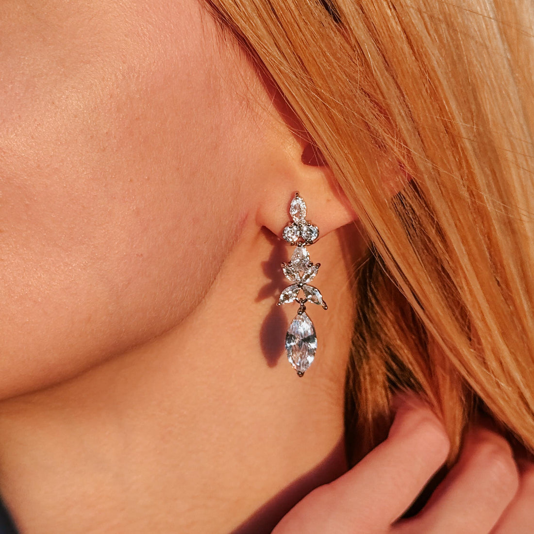 Dangle Diamond Earrings Crystal Drop Earrings Wedding CZ Earrings Floral Bridesmaid Jewelry Wedding Earrings Bridesmaid Gifts Gift for Her