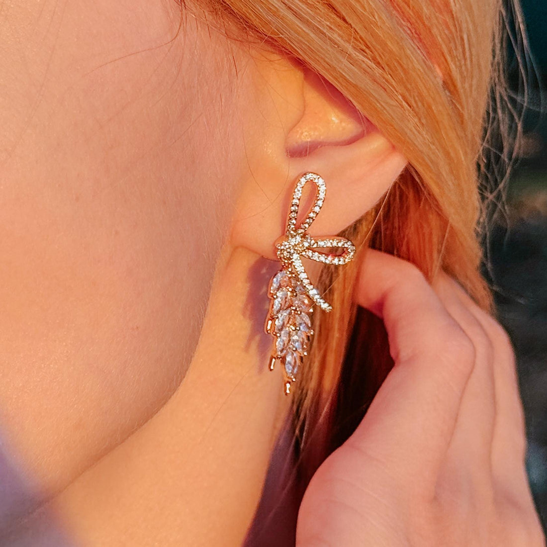 Gold Wheat Stud Earrings Diamond Wheat Drop Earrings Cubic Zirconia Leaf Drop Earrings Wedding Jewelry Bridesmaid Earrings Gift for Her