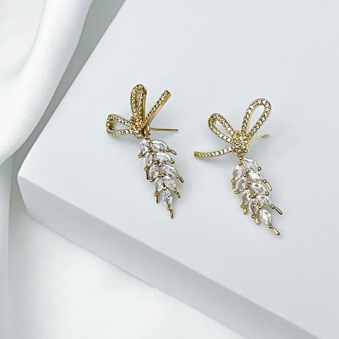 Gold Wheat Stud Earrings Diamond Wheat Drop Earrings Cubic Zirconia Leaf Drop Earrings Wedding Jewelry Bridesmaid Earrings Gift for Her