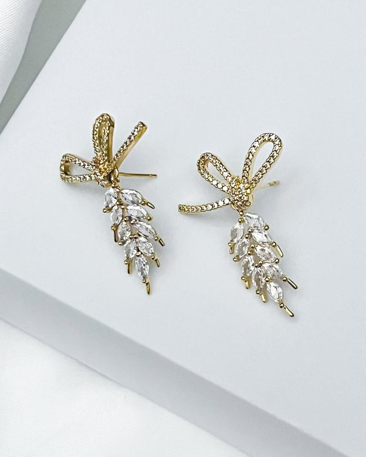 Gold Wheat Stud Earrings Diamond Wheat Drop Earrings Cubic Zirconia Leaf Drop Earrings Wedding Jewelry Bridesmaid Earrings Gift for Her