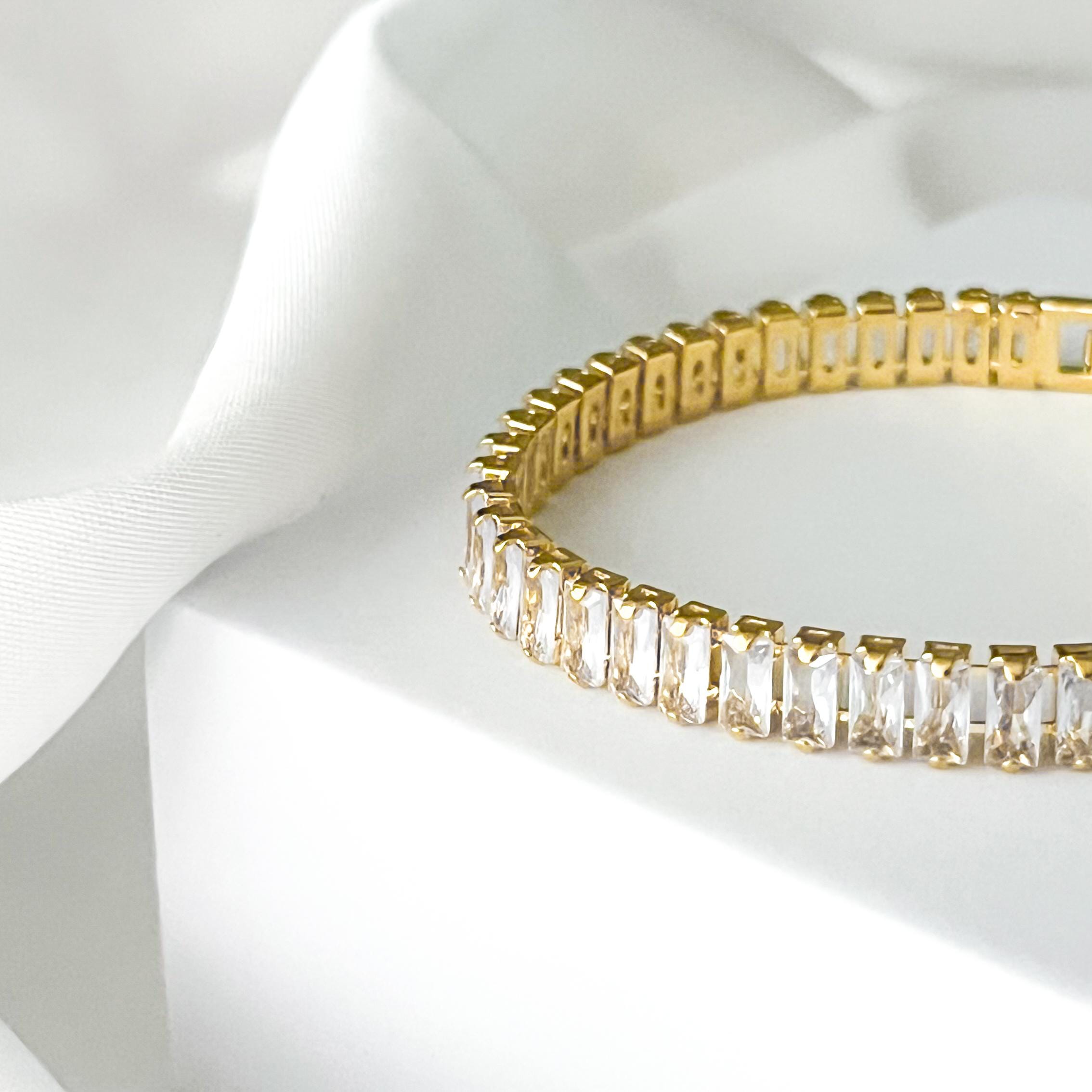 Gold Baguette Tennis Bracelet CZ Tennis Bracelet Minimalist Dainty Bracelet Gold Art Deco Jewelry Diamond Crystal Bracelet Gift for Her