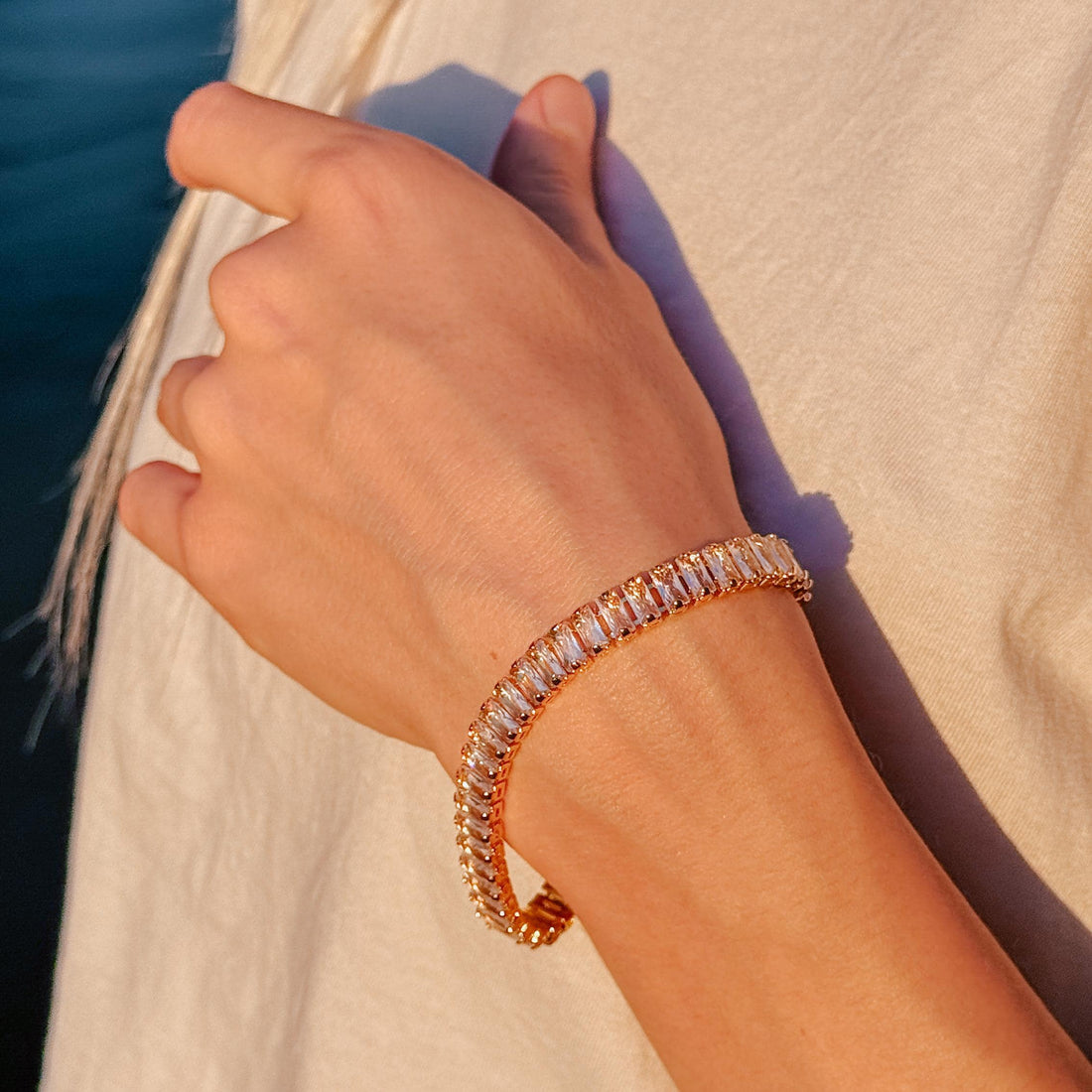 Gold Baguette Tennis Bracelet CZ Tennis Bracelet Minimalist Dainty Bracelet Gold Art Deco Jewelry Diamond Crystal Bracelet Gift for Her