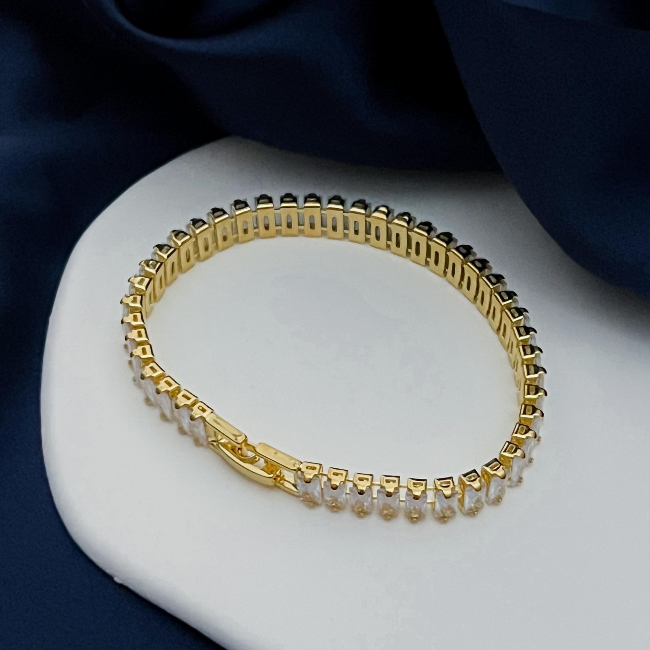 Gold Baguette Tennis Bracelet CZ Tennis Bracelet Minimalist Dainty Bracelet Gold Art Deco Jewelry Diamond Crystal Bracelet Gift for Her