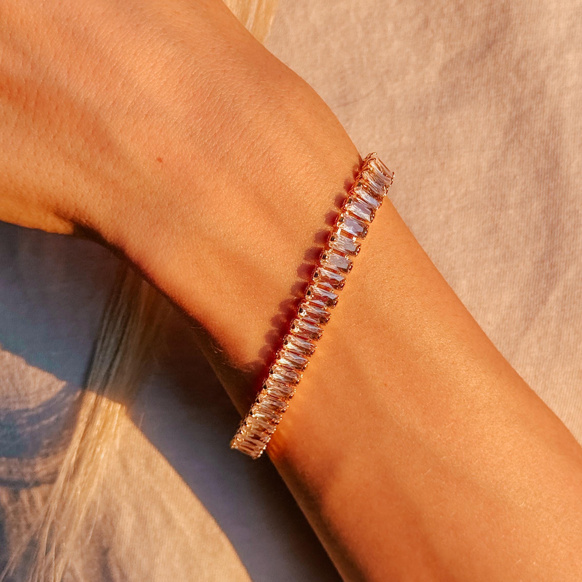 Gold Baguette Tennis Bracelet CZ Tennis Bracelet Minimalist Dainty Bracelet Gold Art Deco Jewelry Diamond Crystal Bracelet Gift for Her