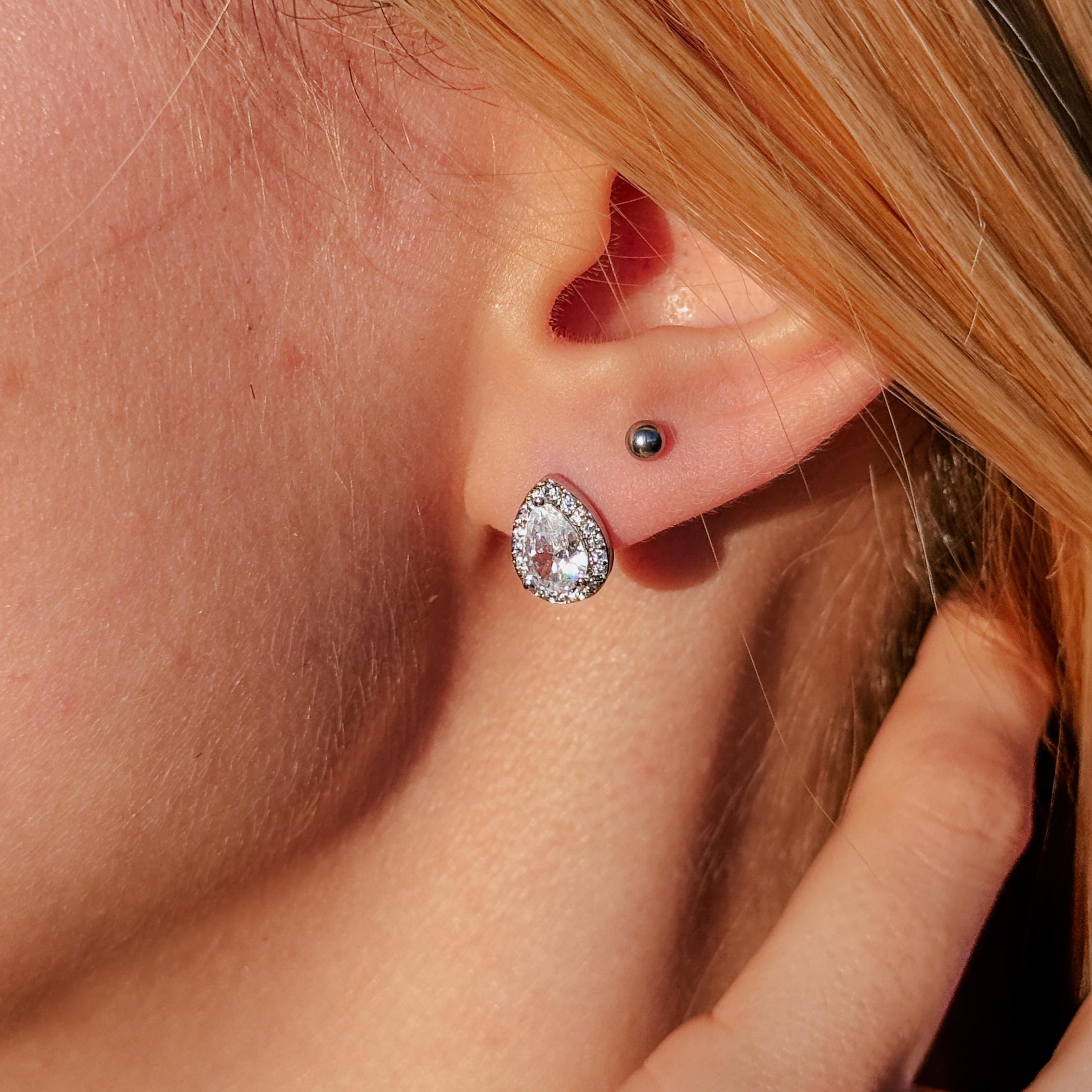 Minimalist Silver Stud Earrings Dainty Pear Cut Wedding Earrings Diamond Drop Earrings Everyday Jewelry Bridesmaid Anniversary Gift for Her