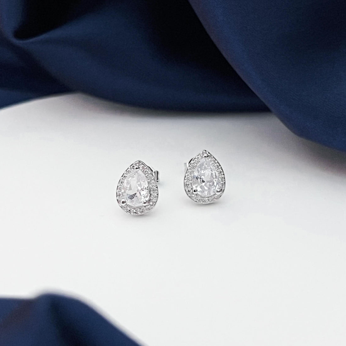 Minimalist Silver Stud Earrings Dainty Pear Cut Wedding Earrings Diamond Drop Earrings Everyday Jewelry Bridesmaid Anniversary Gift for Her