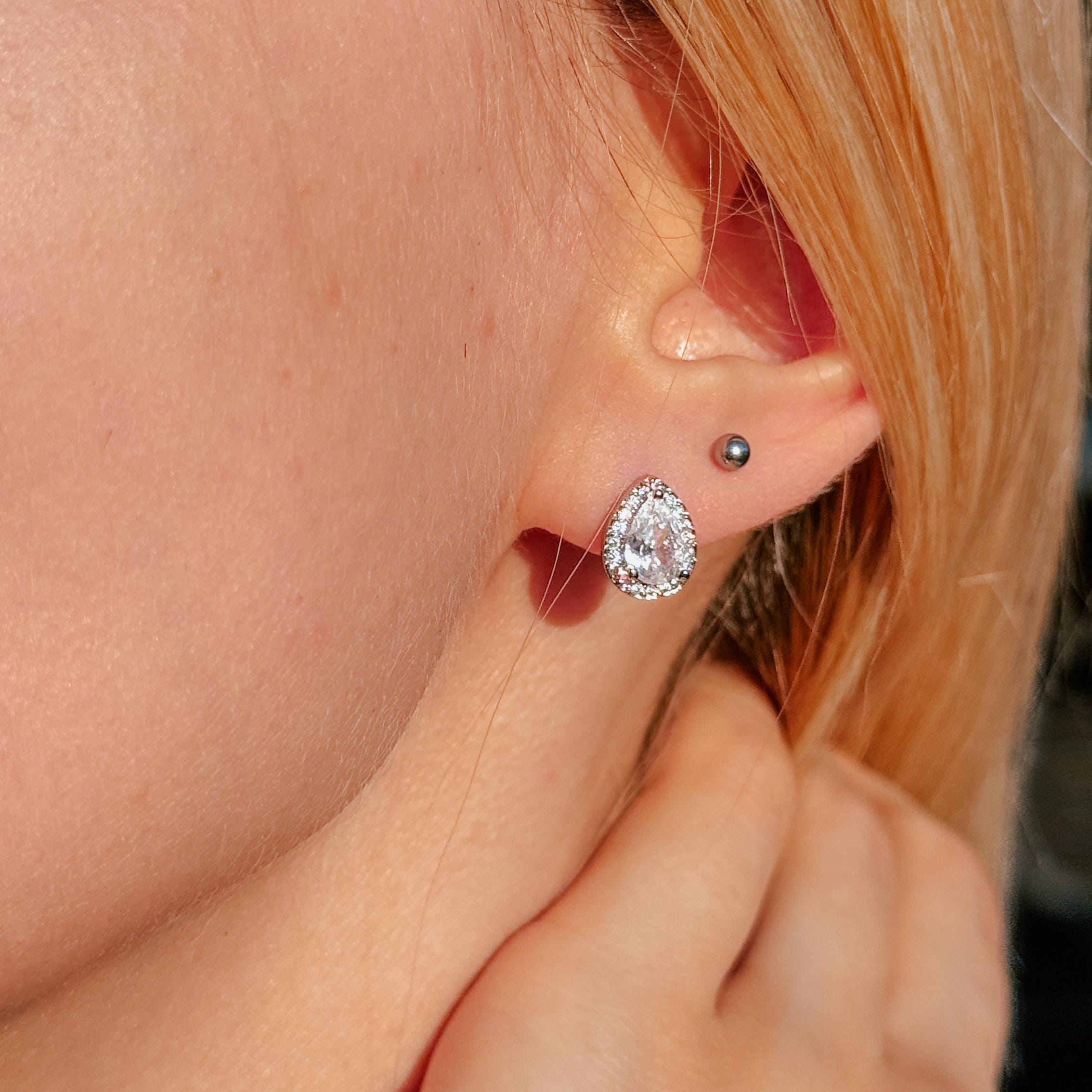 Minimalist Silver Stud Earrings Dainty Pear Cut Wedding Earrings Diamond Drop Earrings Everyday Jewelry Bridesmaid Anniversary Gift for Her