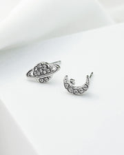 Silver Moon and Star Mismatched Stud Earrings