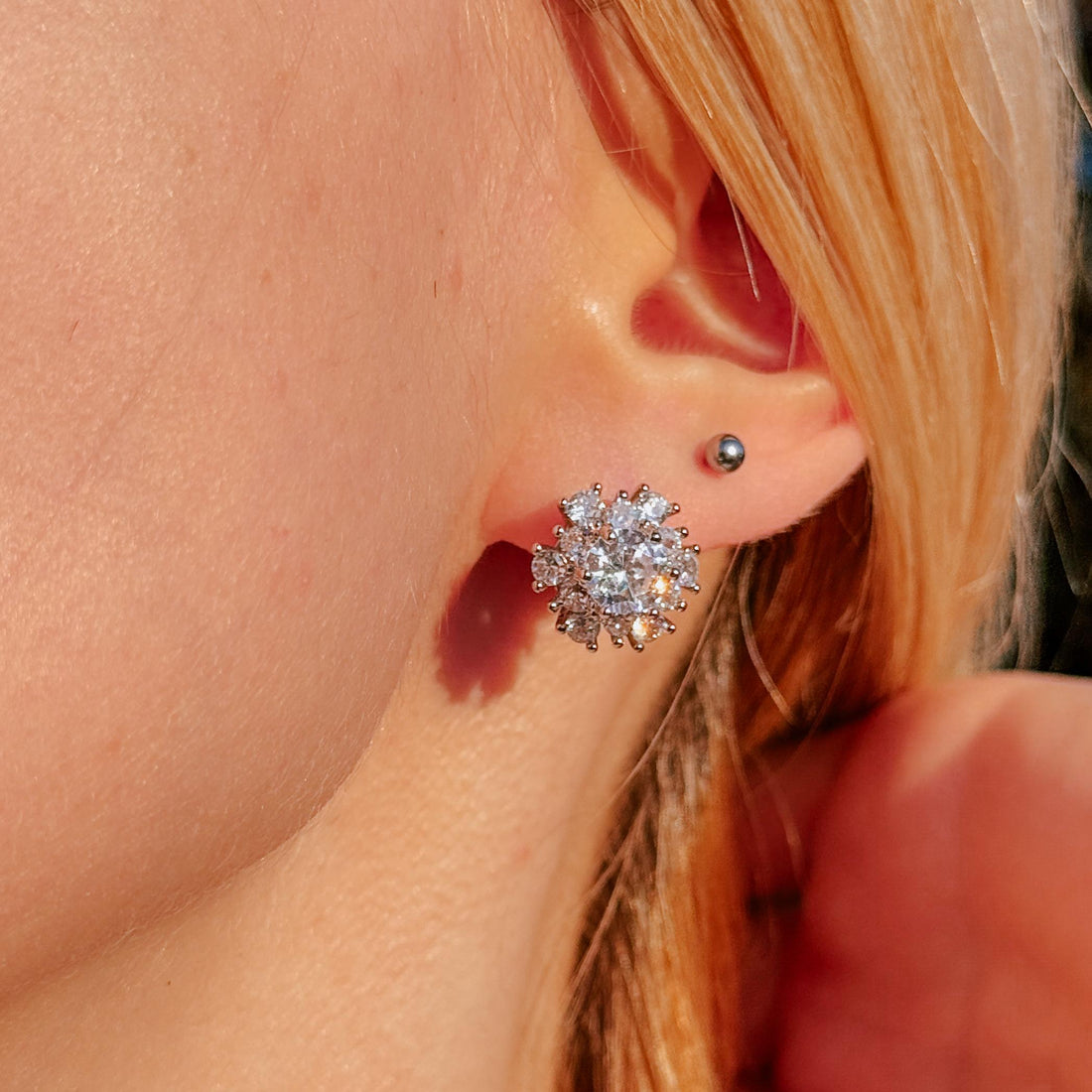 Snowflake Stud Earrings Big Star Snowflake Statement Winter Jewelry Starburst Earrings Sparkling Holiday Earrings Christmas Gift for Her