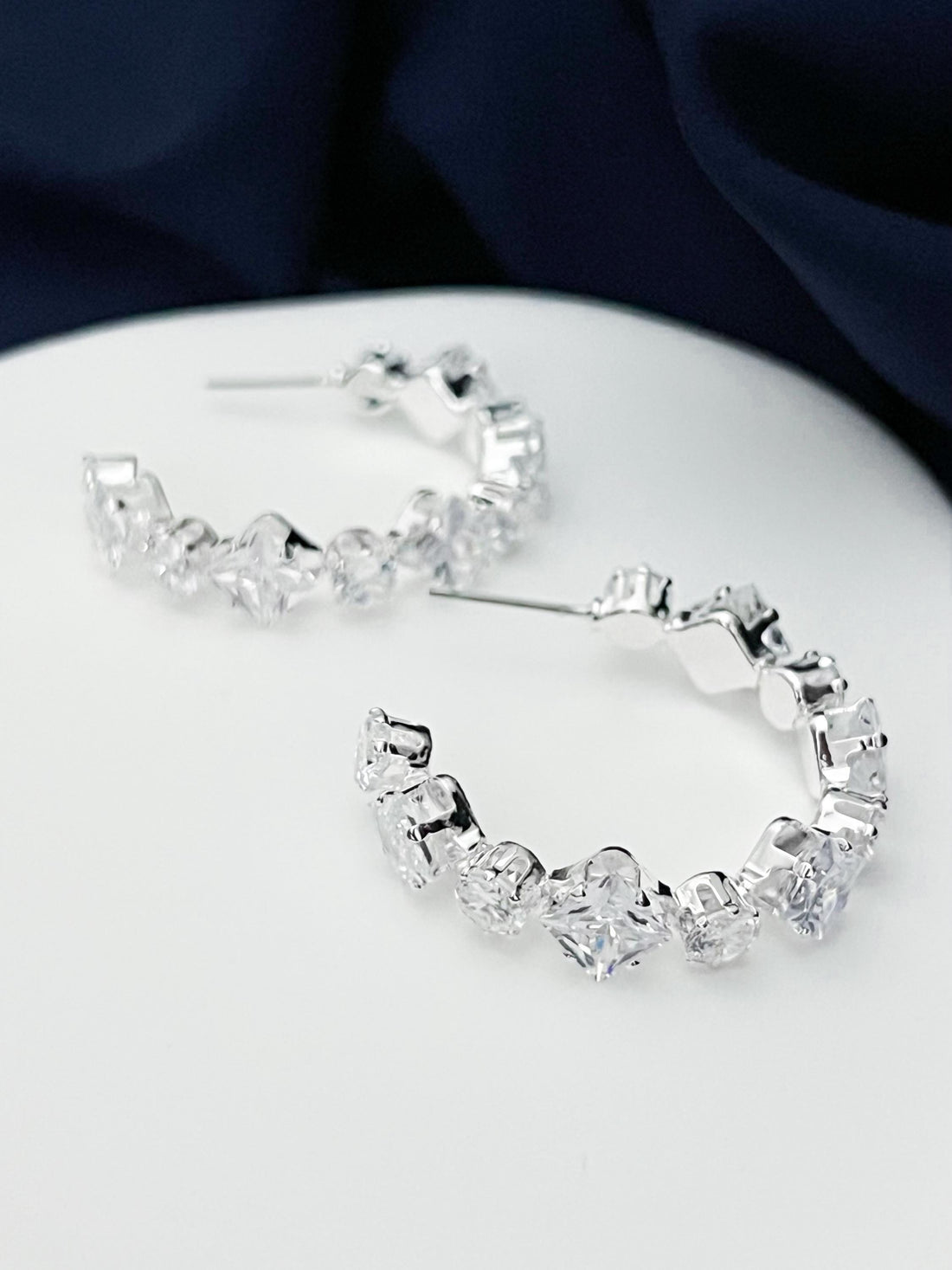 Large Moissanite Hoop Earrings 30mm Crystal Hoop Earrings Huggies Diamond Earrings Silver Earrings Bridesmaid or Wedding Gift