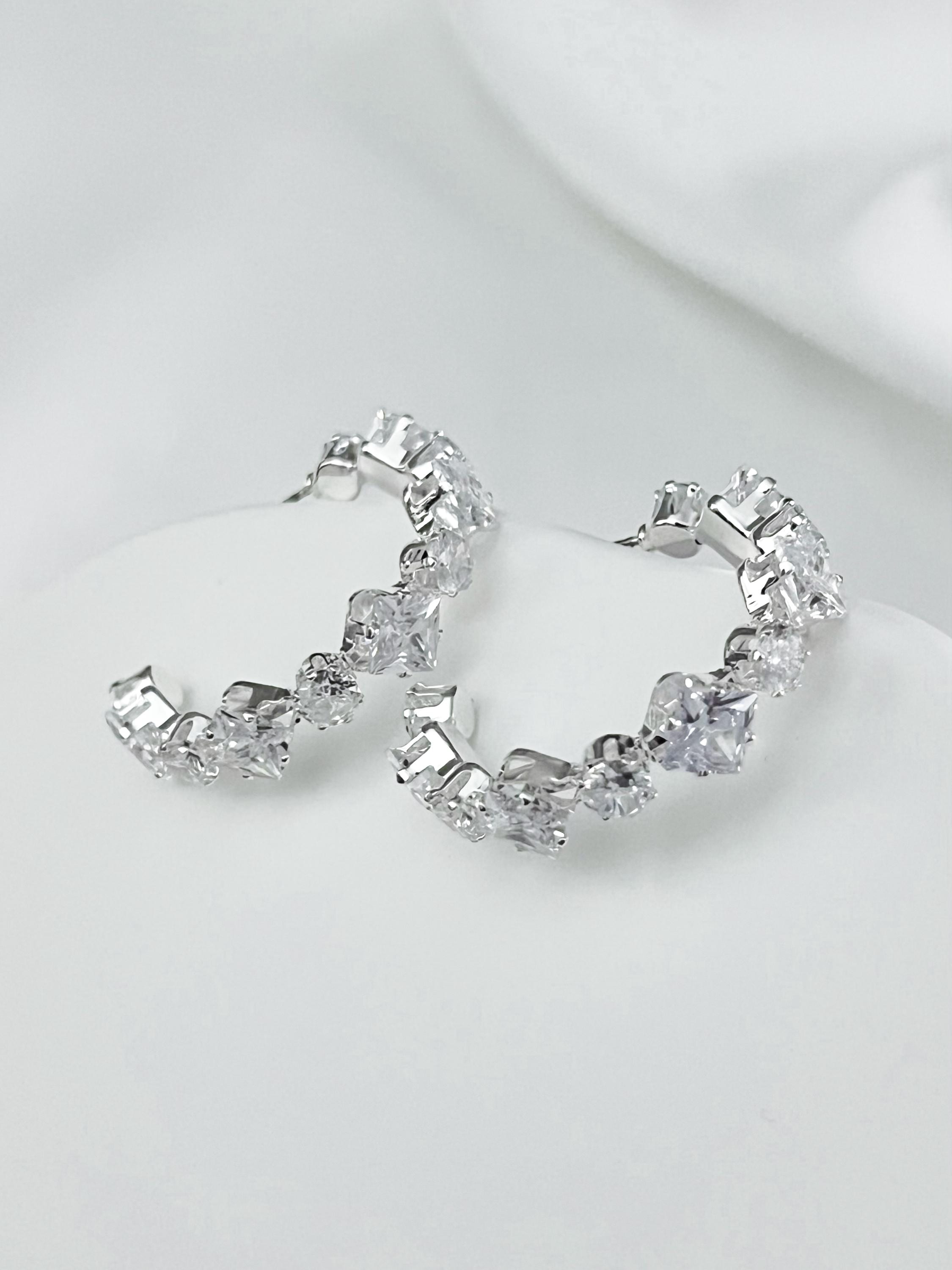 Large Moissanite Hoop Earrings 30mm Crystal Hoop Earrings Huggies Diamond Earrings Silver Earrings Bridesmaid or Wedding Gift