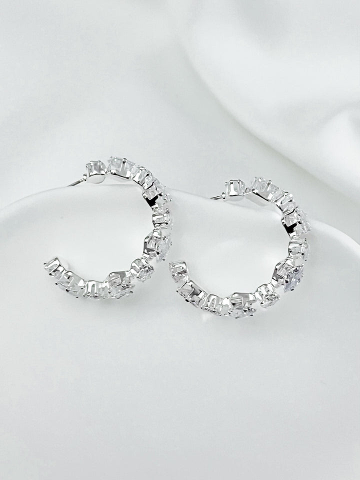 Large Moissanite Hoop Earrings 30mm Crystal Hoop Earrings Huggies Diamond Earrings Silver Earrings Bridesmaid or Wedding Gift