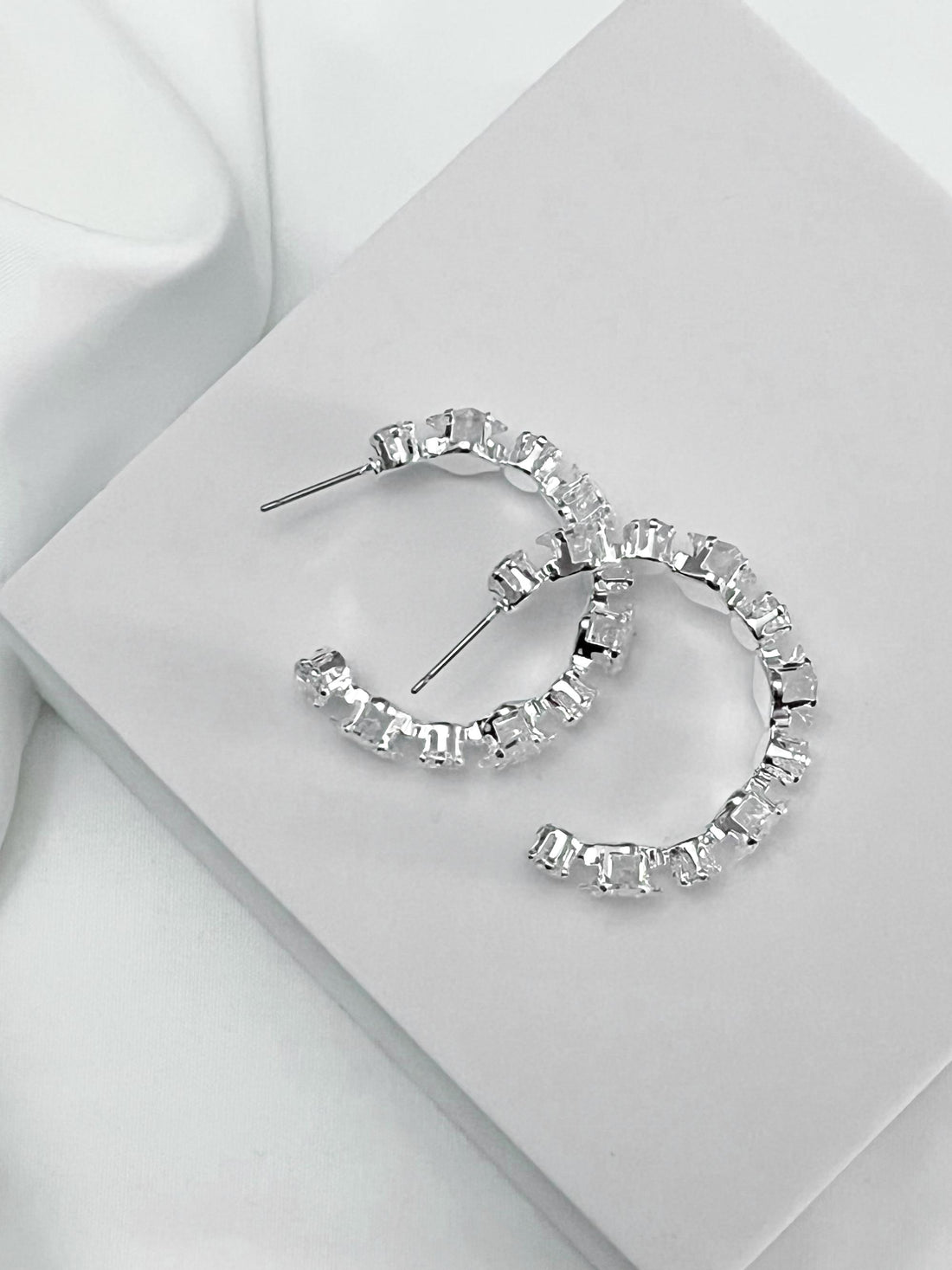 Large Moissanite Hoop Earrings 30mm Crystal Hoop Earrings Huggies Diamond Earrings Silver Earrings Bridesmaid or Wedding Gift