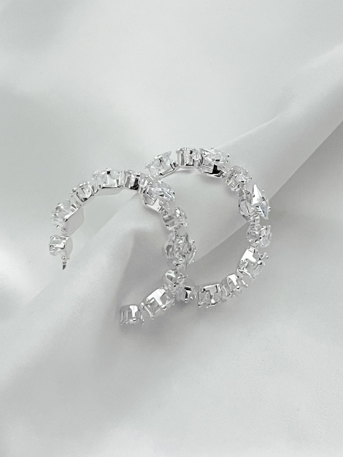 Large Moissanite Hoop Earrings 30mm Crystal Hoop Earrings Huggies Diamond Earrings Silver Earrings Bridesmaid or Wedding Gift