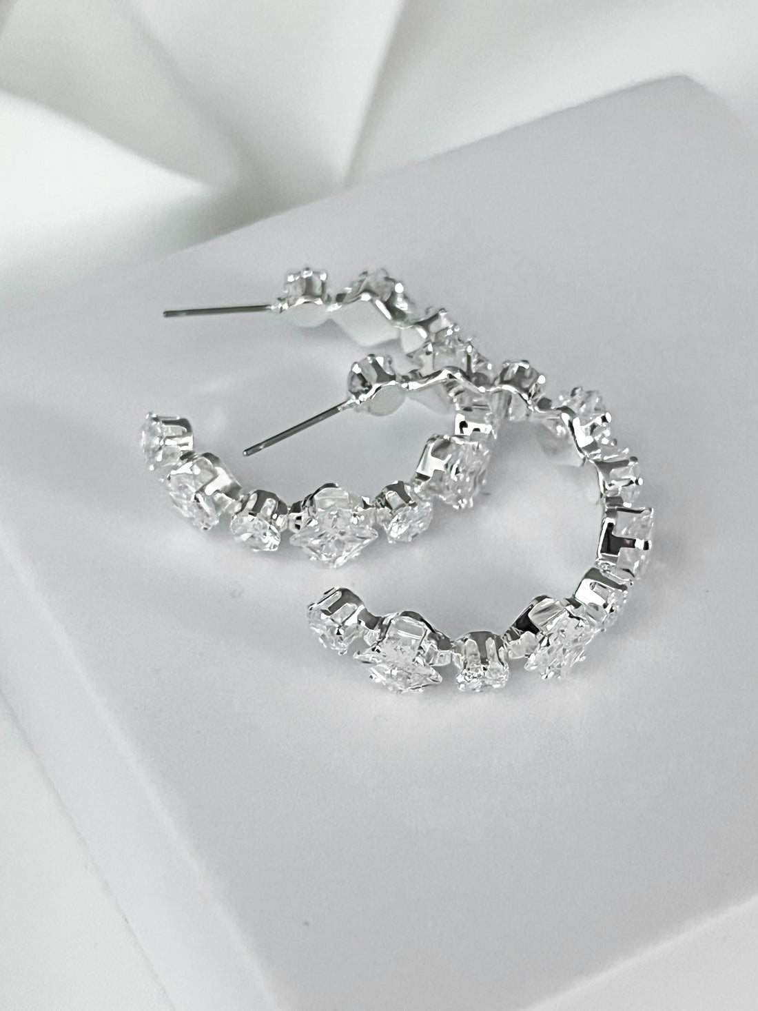 Large Moissanite Hoop Earrings 30mm Crystal Hoop Earrings Huggies Diamond Earrings Silver Earrings Bridesmaid or Wedding Gift