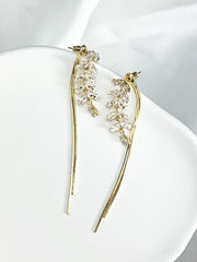 Gold Dangle Earrings Diamond Earrings Long Drop Earrings Elegant Earrings Birthday Gift Anniversary Gift Minimalist Gift for Her