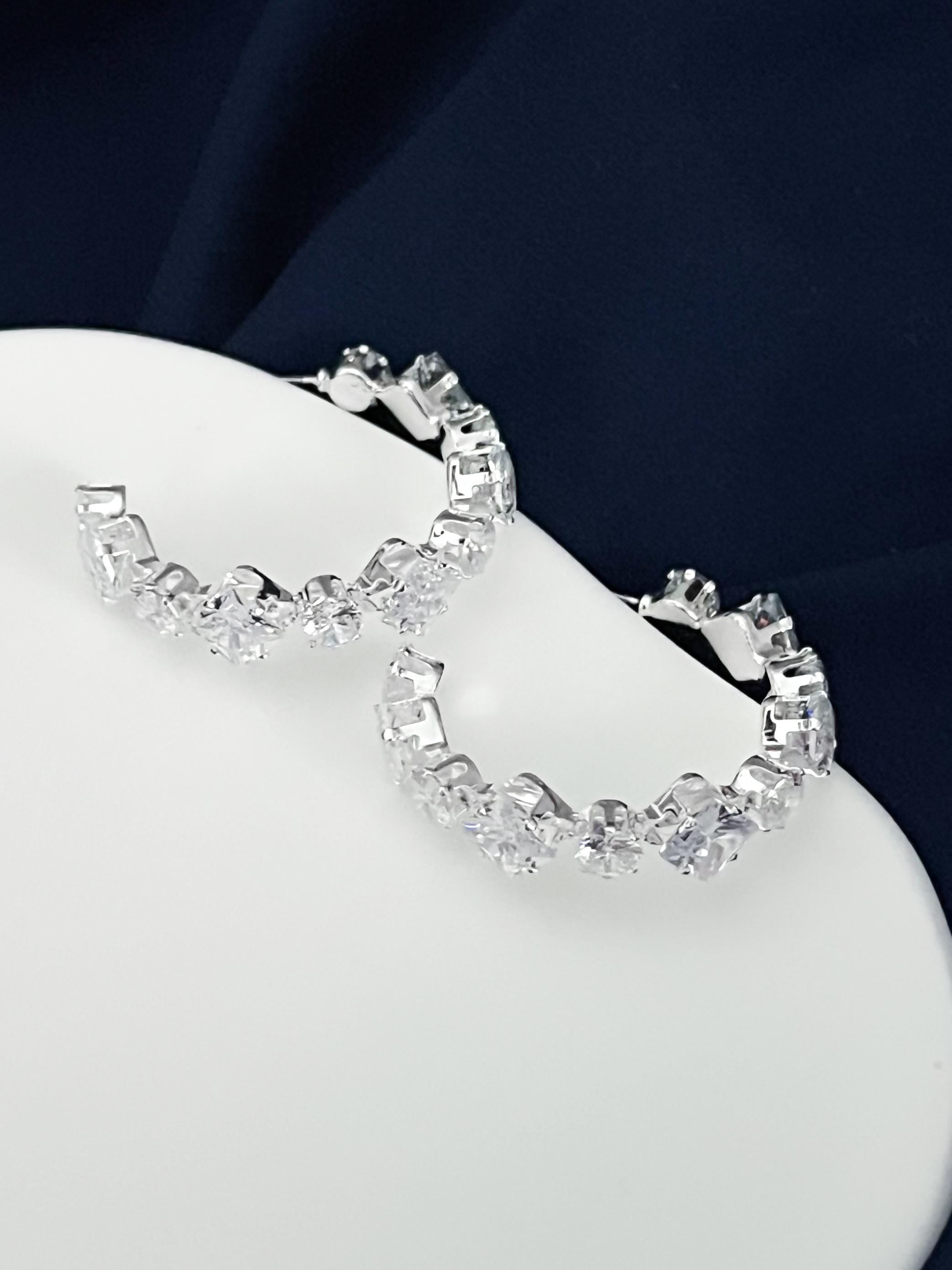 Large Moissanite Hoop Earrings 30mm Crystal Hoop Earrings Huggies Diamond Earrings Silver Earrings Bridesmaid or Wedding Gift