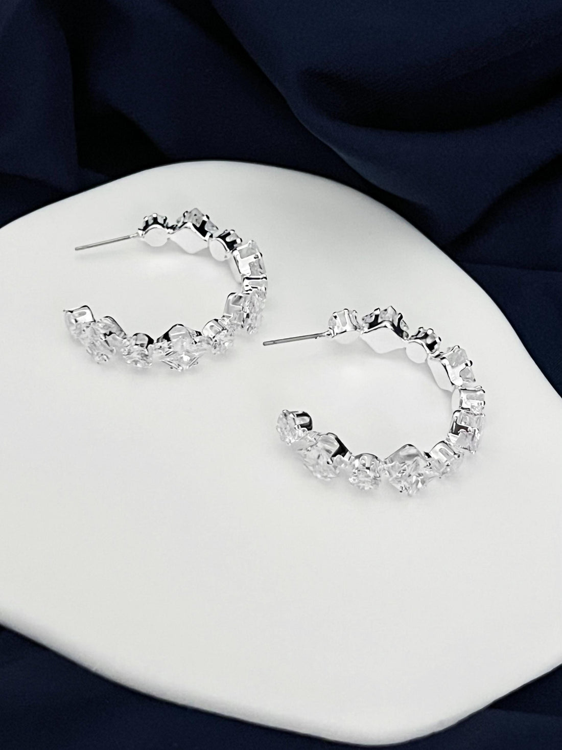 Large Moissanite Hoop Earrings 30mm Crystal Hoop Earrings Huggies Diamond Earrings Silver Earrings Bridesmaid or Wedding Gift