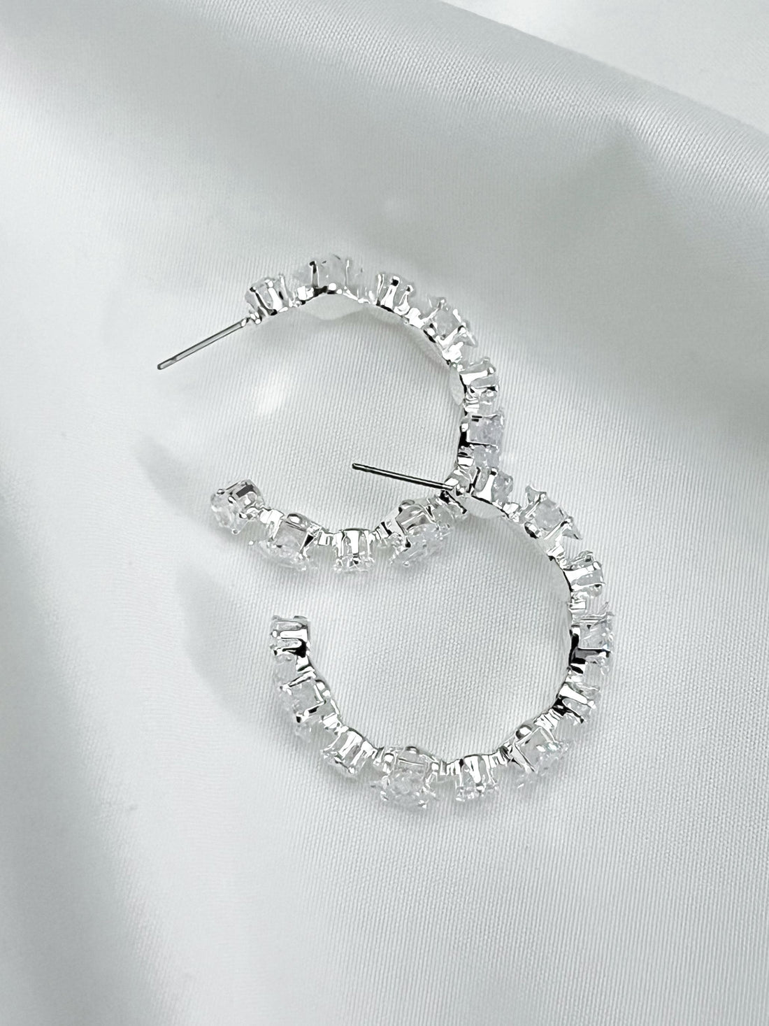 Large Moissanite Hoop Earrings 30mm Crystal Hoop Earrings Huggies Diamond Earrings Silver Earrings Bridesmaid or Wedding Gift