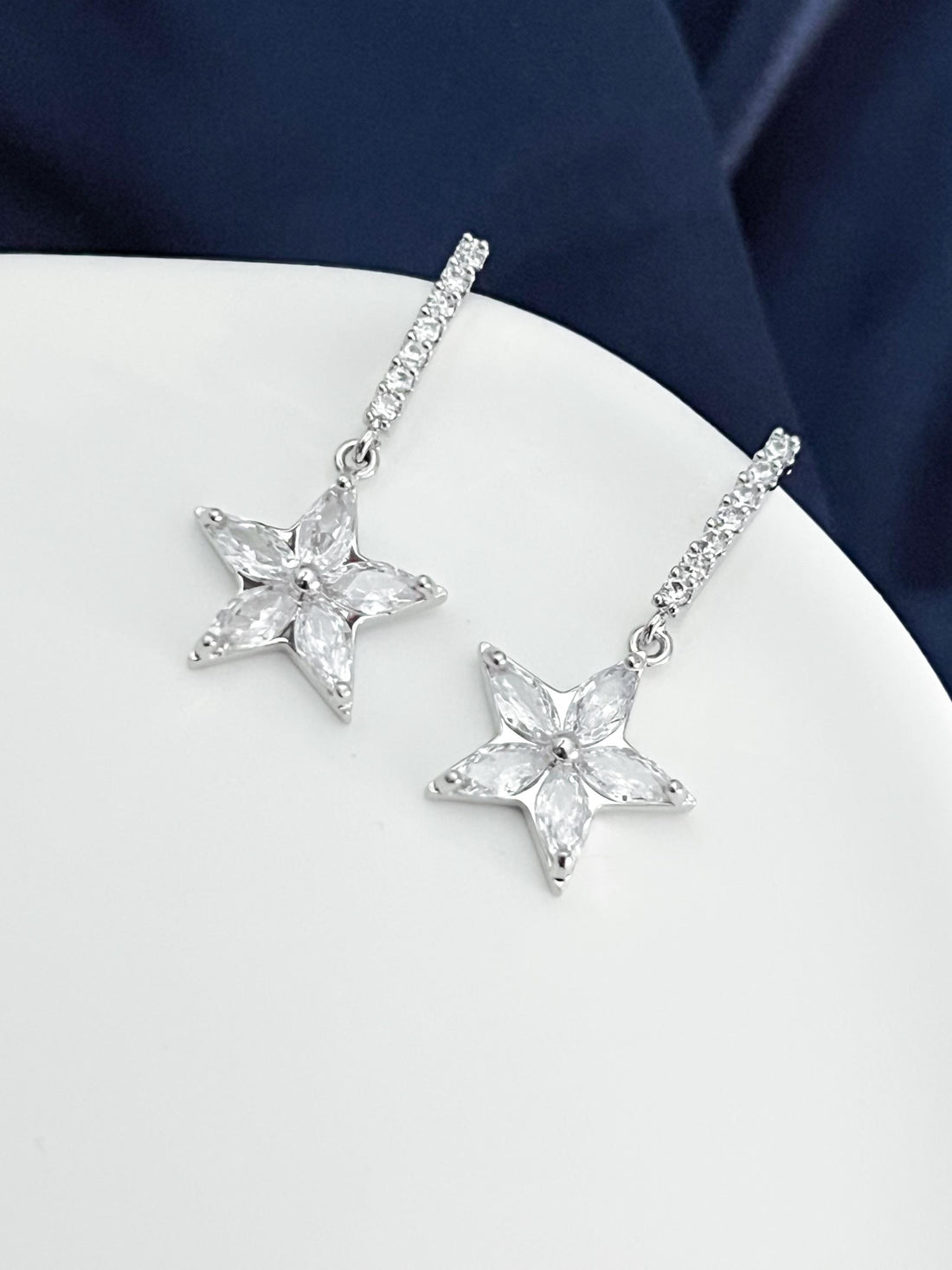 Silver Star Earrings, Stainless Steel Earrings with Crystal Star Charm, Dainty Y2K Celestial Jewelry, Cute Gift for Her, Gift For Mom