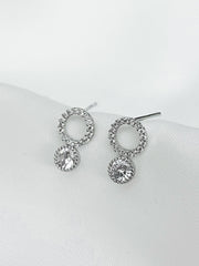 Wedding Circle Stud Earrings, Minimal Silver Bridal Earrings, CZ Crystal Studs for Bride or Bridesmaids, Elegant Jewelry Gift