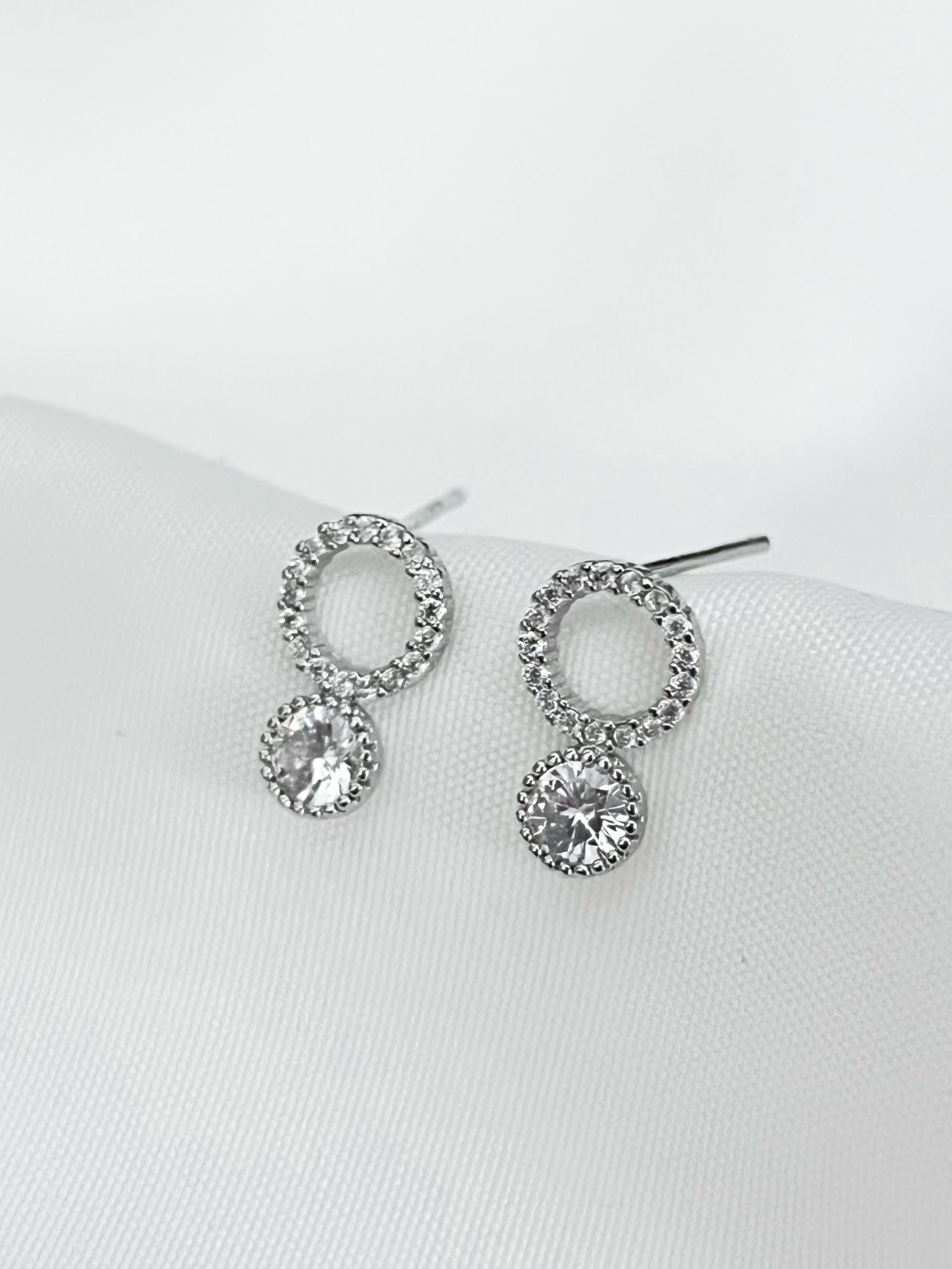 Diamond Circle Stud Earrings, Crystal Silver CZ Studs with Brilliant Sparkle, Elegant Minimal Jewelry, Gift for Her