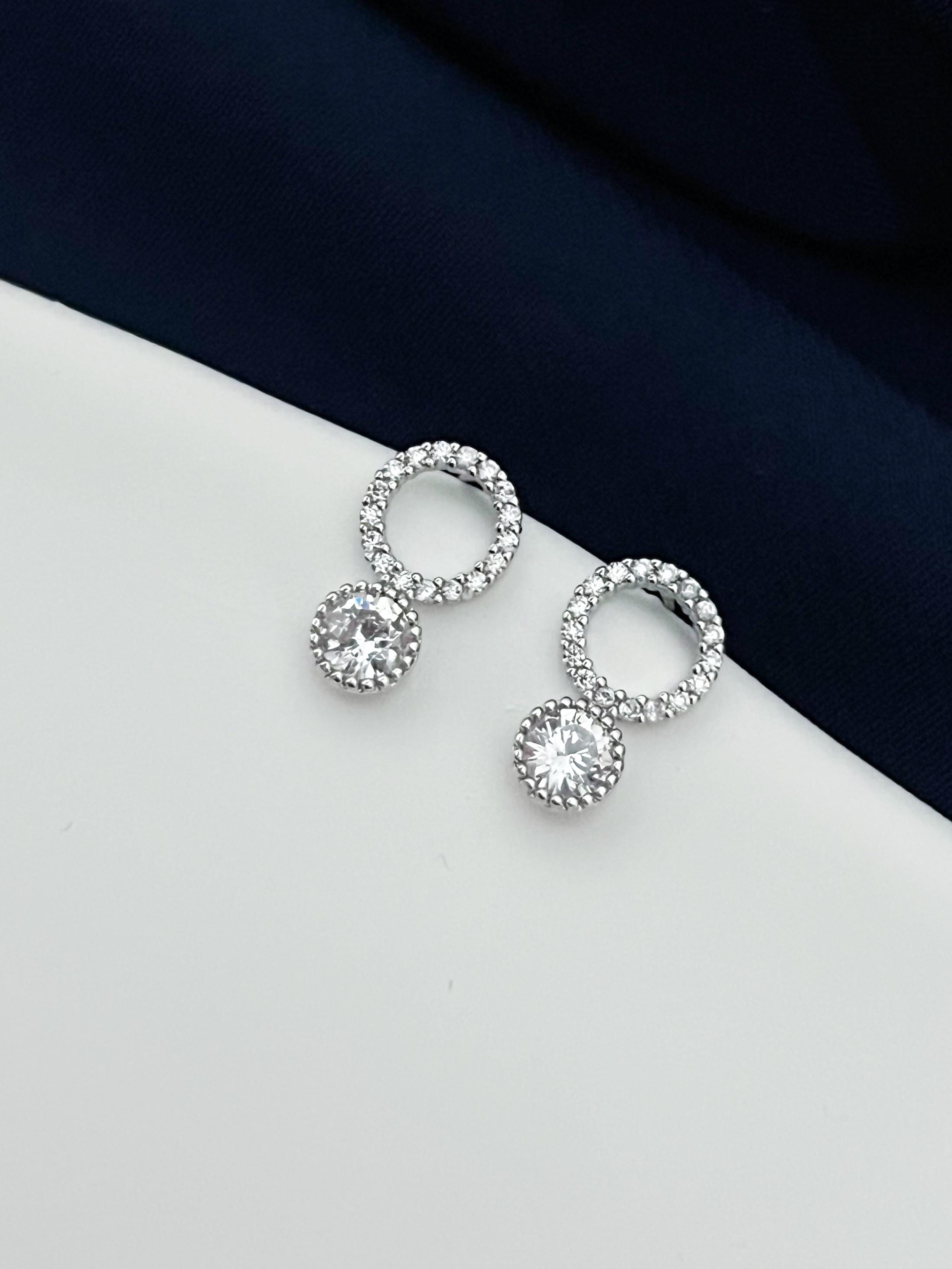 Wedding Circle Stud Earrings, Minimal Silver Bridal Earrings, CZ Crystal Studs for Bride or Bridesmaids, Elegant Jewelry Gift