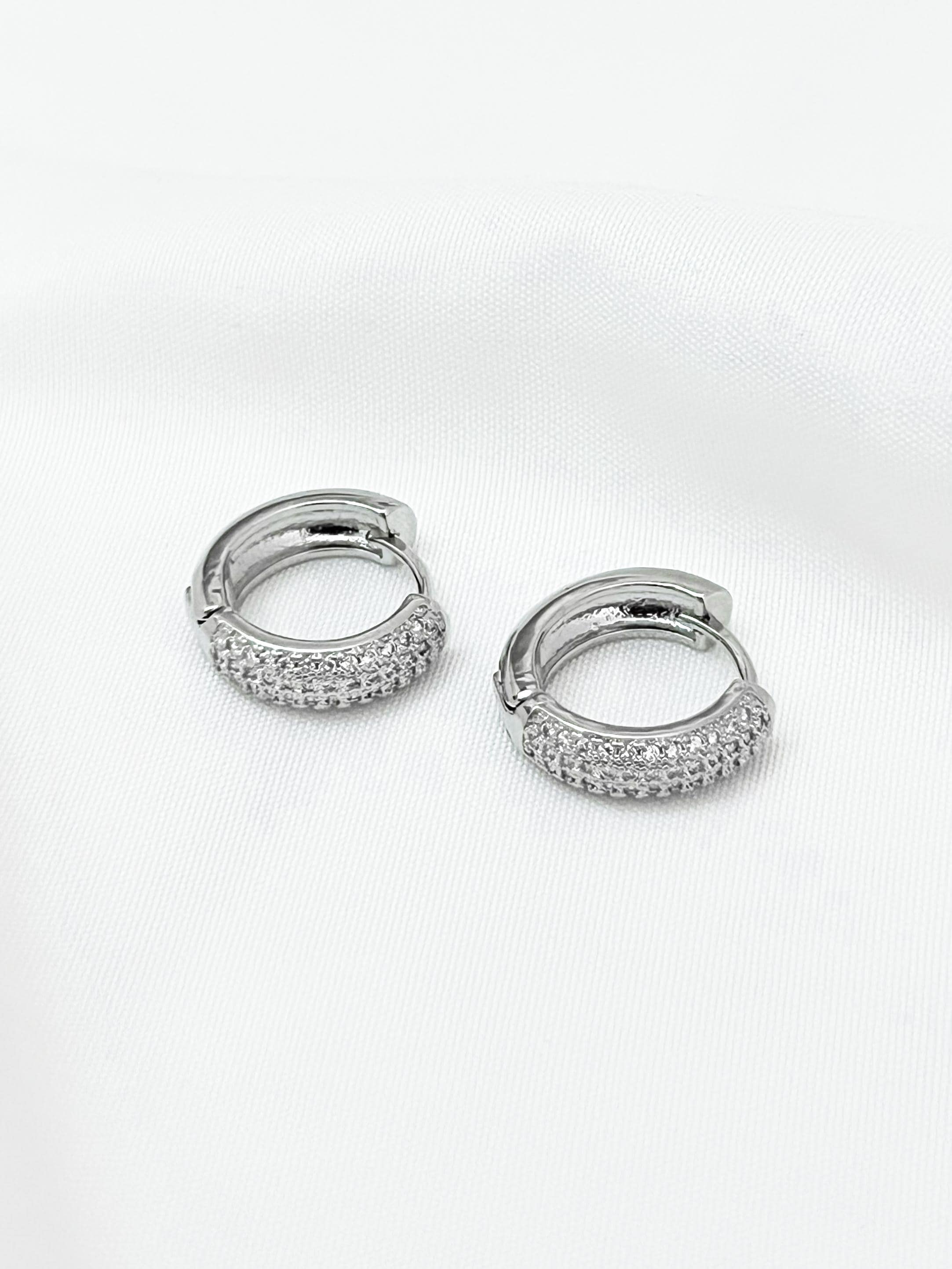 Diamond CZ Huggie Earrings, Small Silver Pavé Hoop Earrings, Dainty Sparkly Huggies, Gift for Her