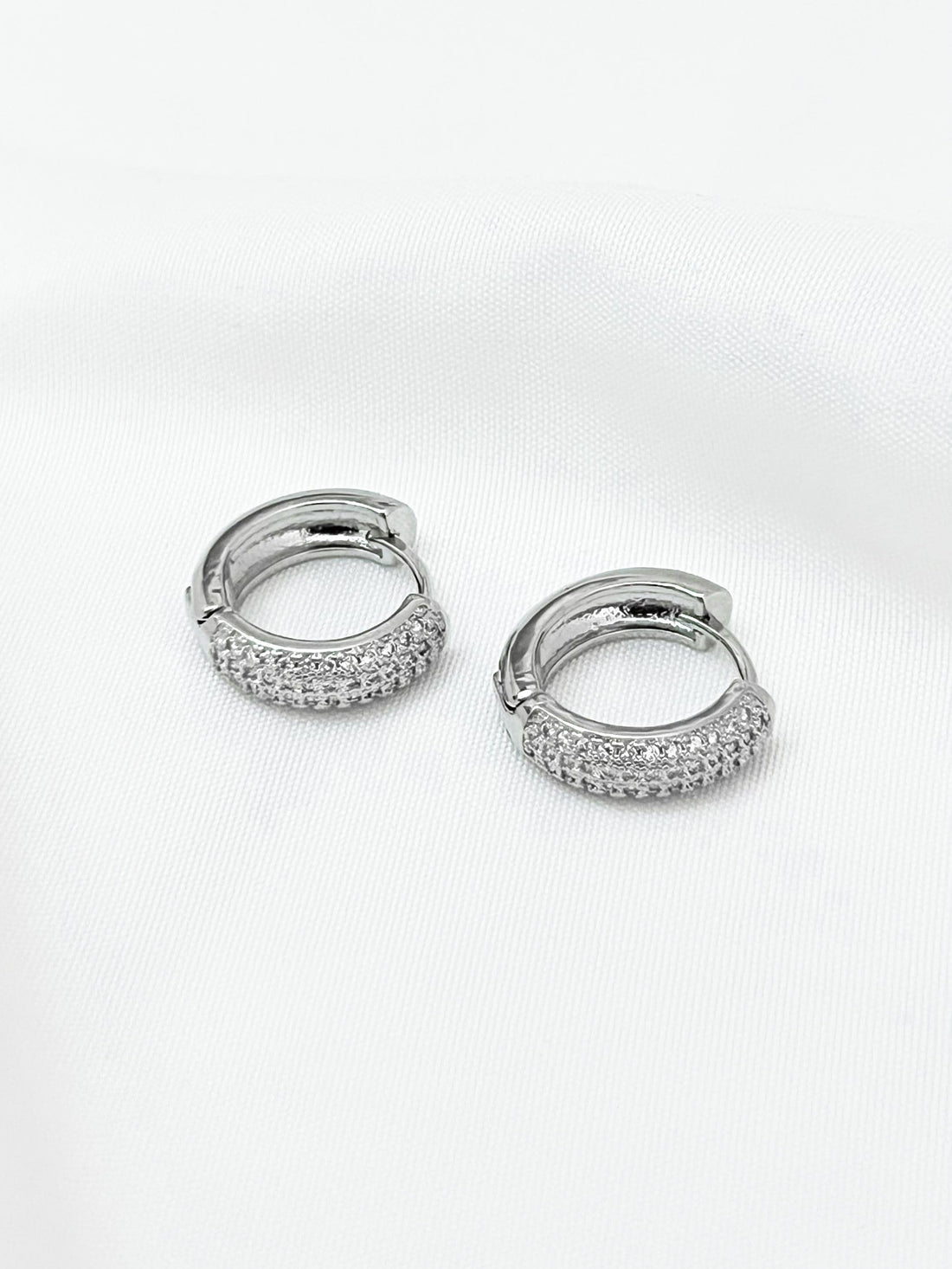 Diamond CZ Huggie Earrings, Small Silver Pavé Hoop Earrings, Dainty Sparkly Huggies, Gift for Her