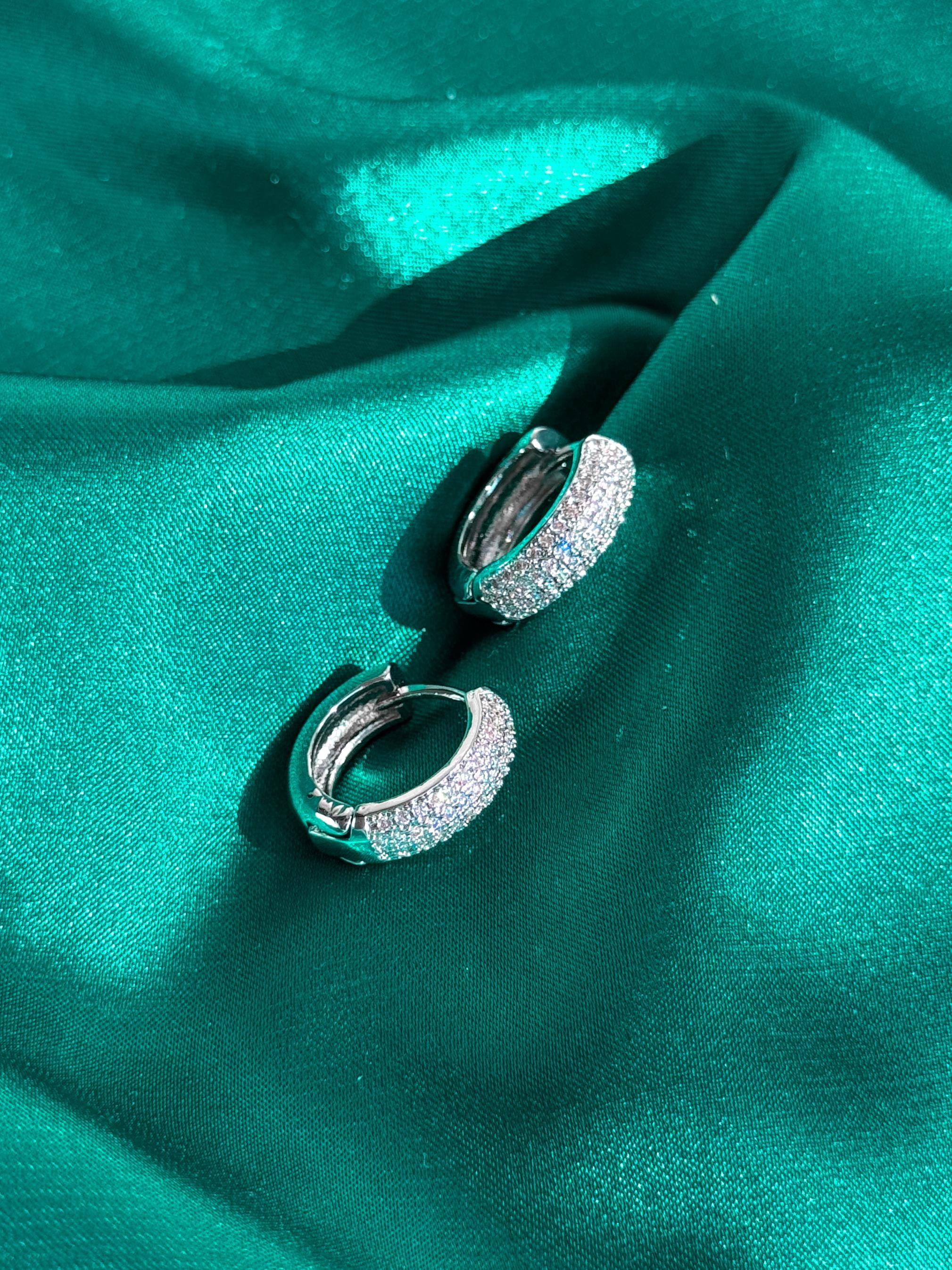 Diamond CZ Huggie Earrings, Small Silver Pavé Hoop Earrings, Dainty Sparkly Huggies, Gift for Her