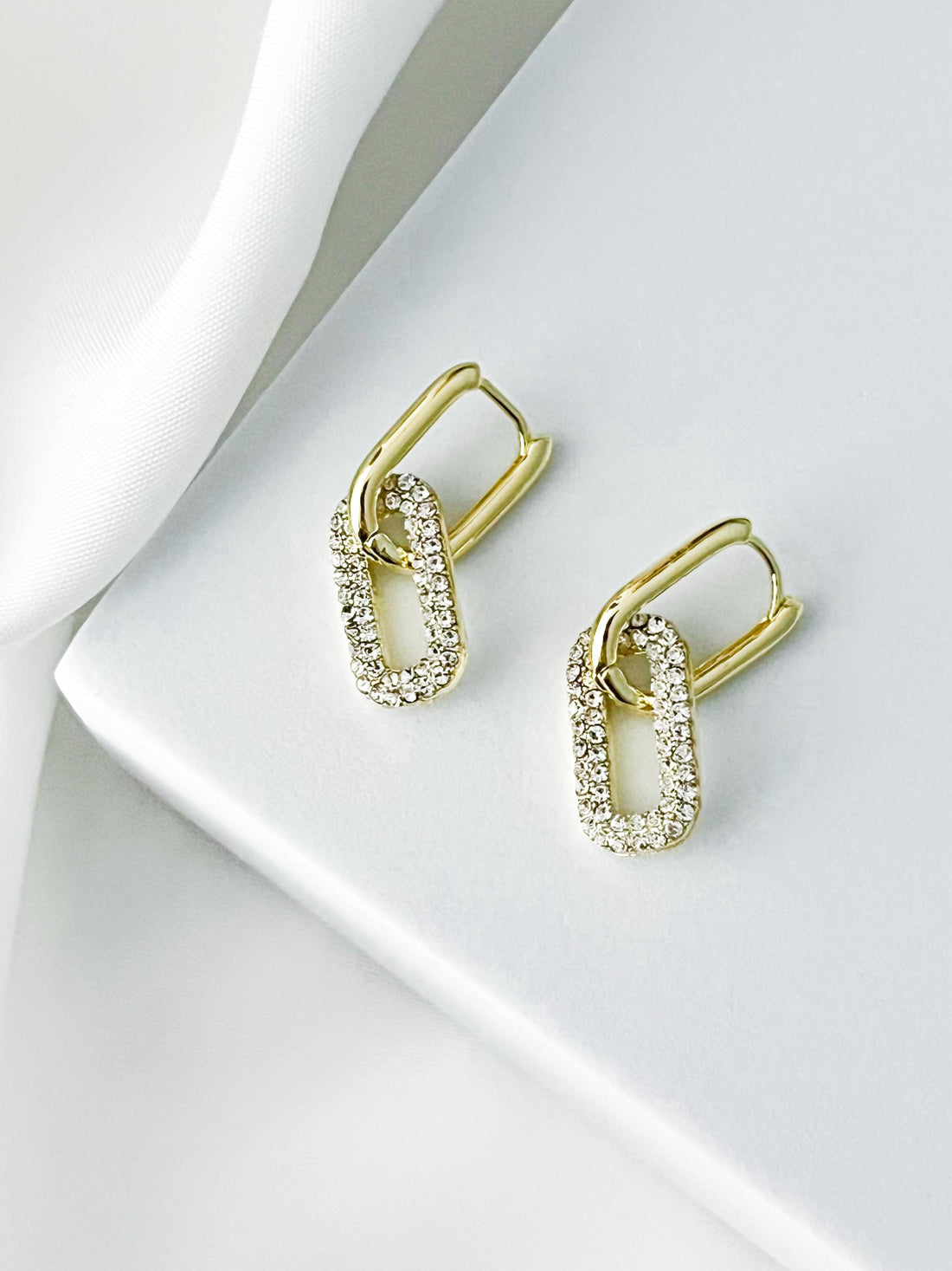 Hypoallergenic Gold Link Earrings, Dangle Chain Earrings, Cubic Zirconia Earrings, Anniversary Gift Sparkly Lightweight Jewelry Gift For Her