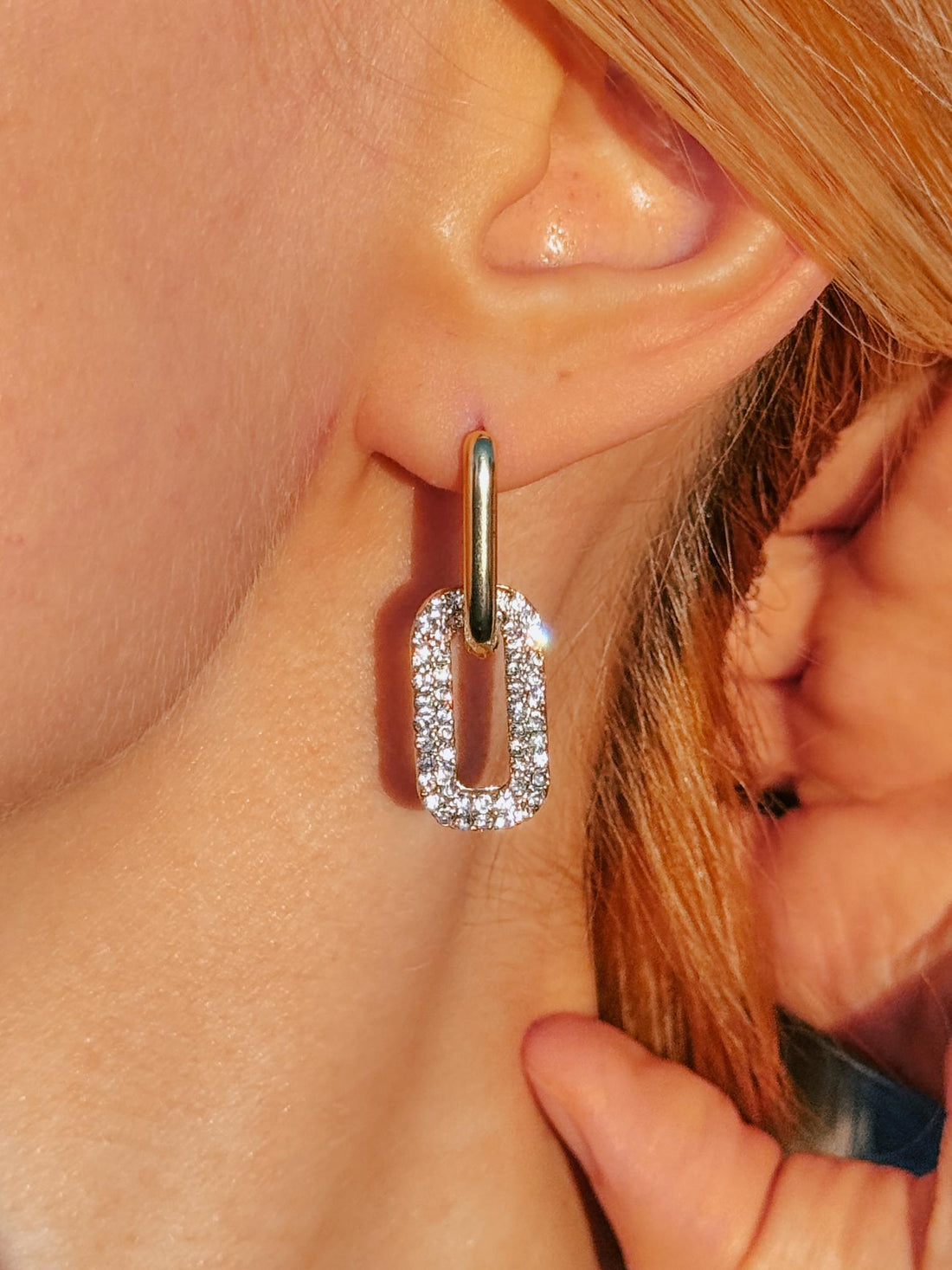 Hypoallergenic Gold Link Earrings, Dangle Chain Earrings, Cubic Zirconia Earrings, Anniversary Gift Sparkly Lightweight Jewelry Gift For Her