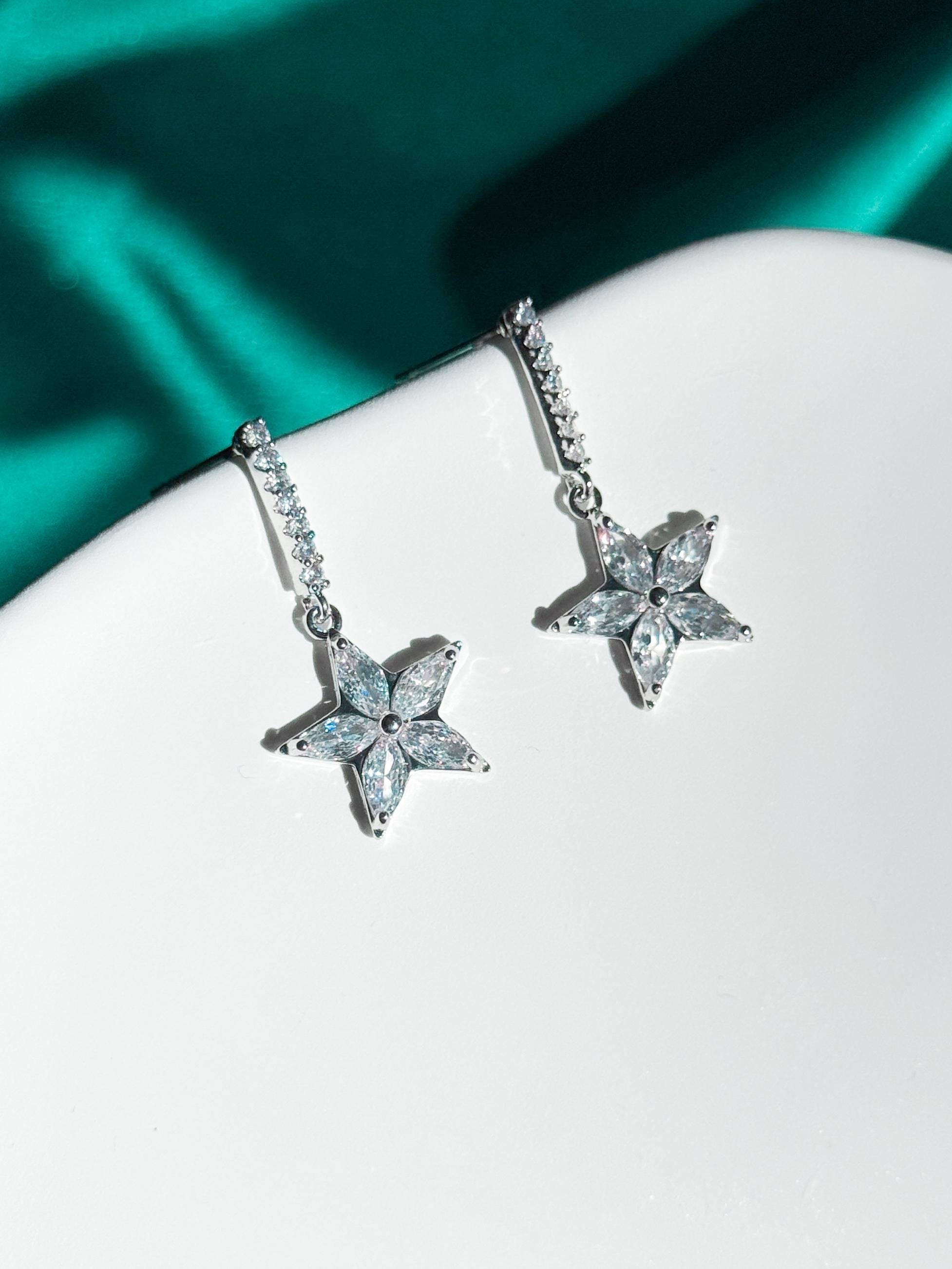 Silver Star Earrings, Stainless Steel Earrings with Crystal Star Charm, Dainty Y2K Celestial Jewelry, Cute Gift for Her, Gift For Mom