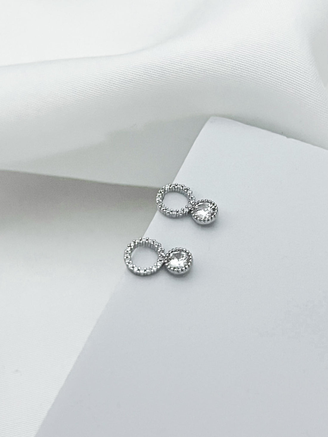 Diamond Circle Stud Earrings, Crystal Silver CZ Studs with Brilliant Sparkle, Elegant Minimal Jewelry, Gift for Her