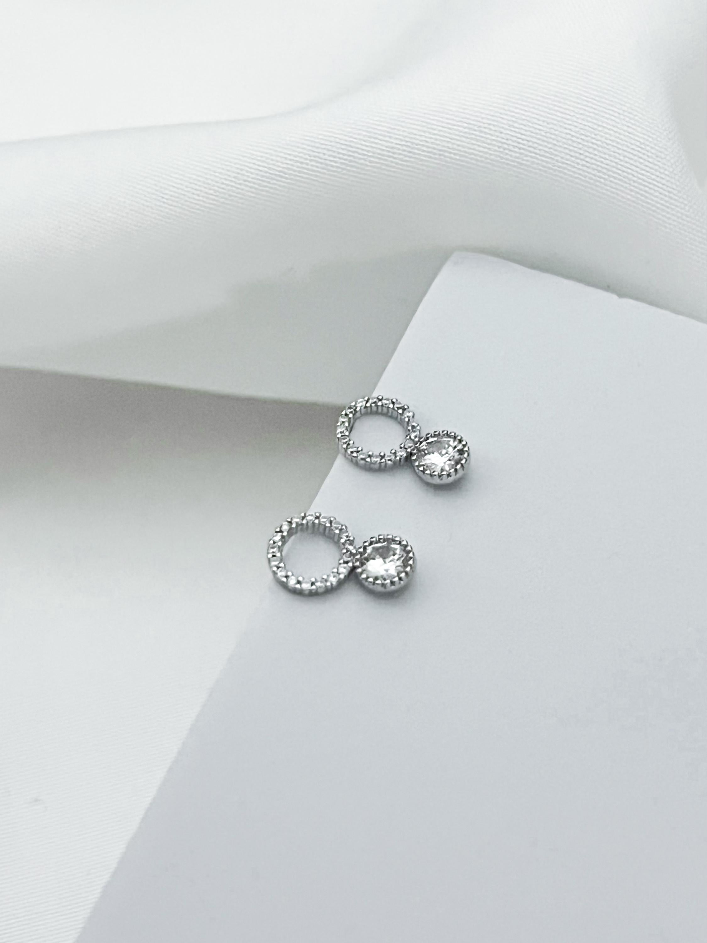 STERLING SILVER Open Circle Stud Earrings Minimalist Silver Circle Earrings with CZ Crystal Dainty Geometric Studs Gift for Her