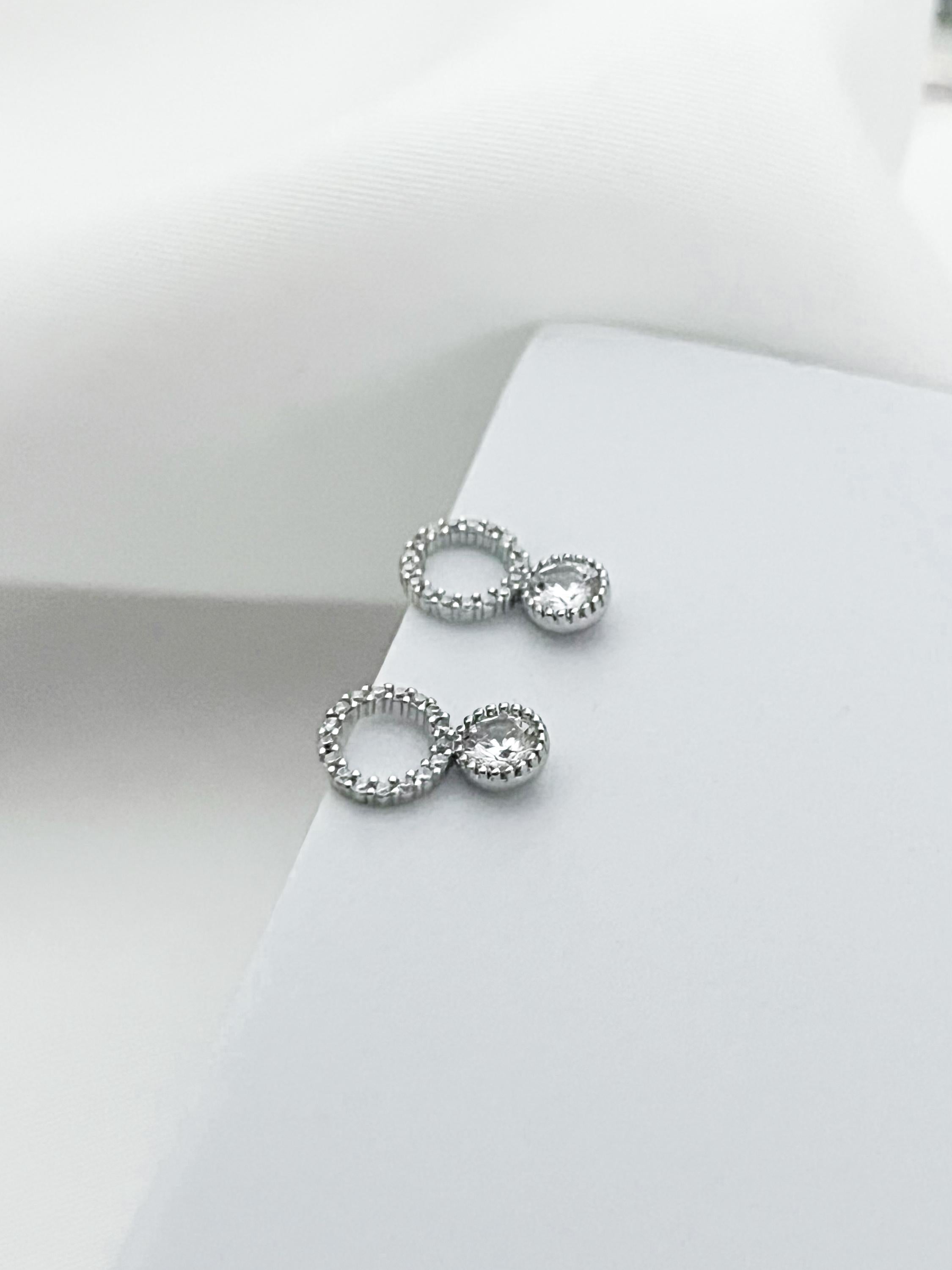 STERLING SILVER Open Circle Stud Earrings Minimalist Silver Circle Earrings with CZ Crystal Dainty Geometric Studs Gift for Her