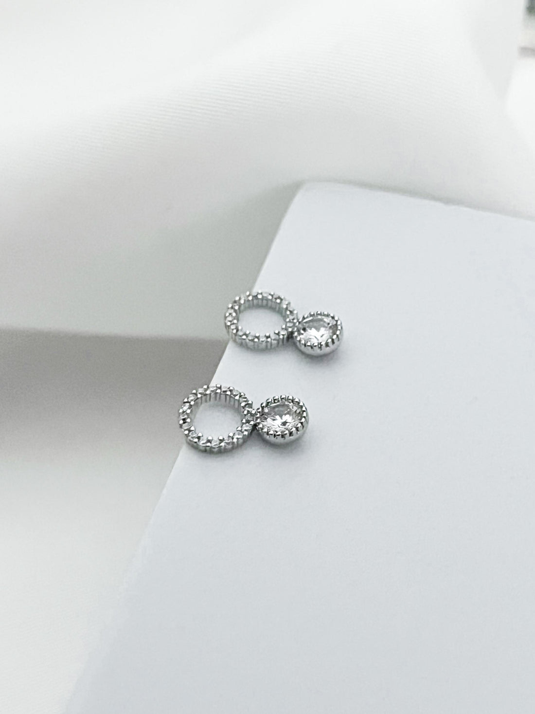 STERLING SILVER Open Circle Stud Earrings Minimalist Silver Circle Earrings with CZ Crystal Dainty Geometric Studs Gift for Her