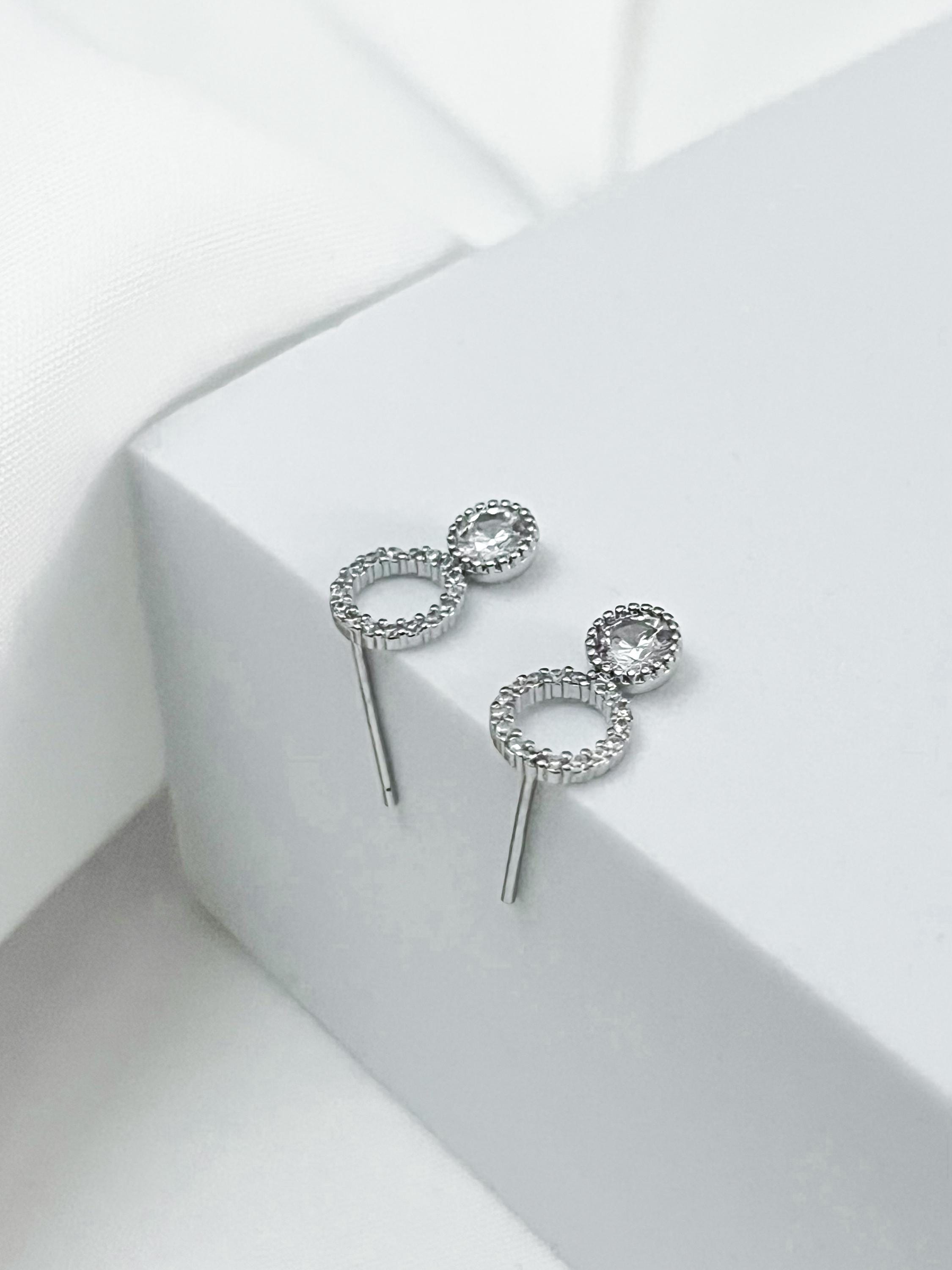 Crystal Stud Earrings for Anniversary Gift, Sterling Silver CZ Diamond Studs, Romantic Jewelry Gift for Her, Dainty mini earrings