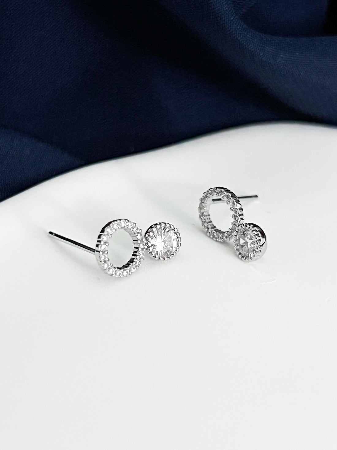 STERLING SILVER Open Circle Stud Earrings Minimalist Silver Circle Earrings with CZ Crystal Dainty Geometric Studs Gift for Her
