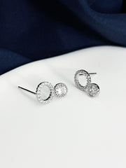STERLING SILVER Open Circle Stud Earrings Minimalist Silver Circle Earrings with CZ Crystal Dainty Geometric Studs Gift for Her