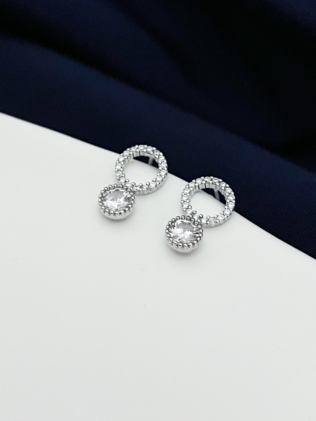 STERLING SILVER Open Circle Stud Earrings Minimalist Silver Circle Earrings with CZ Crystal Dainty Geometric Studs Gift for Her