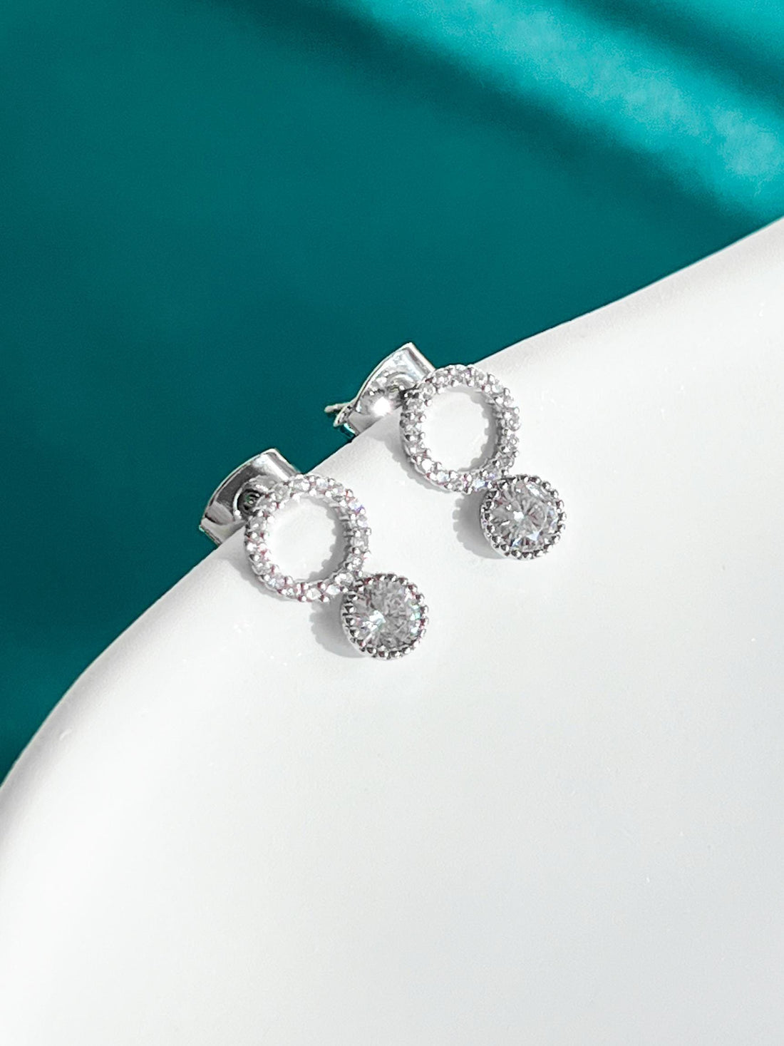 Diamond Circle Stud Earrings, Crystal Silver CZ Studs with Brilliant Sparkle, Elegant Minimal Jewelry, Gift for Her