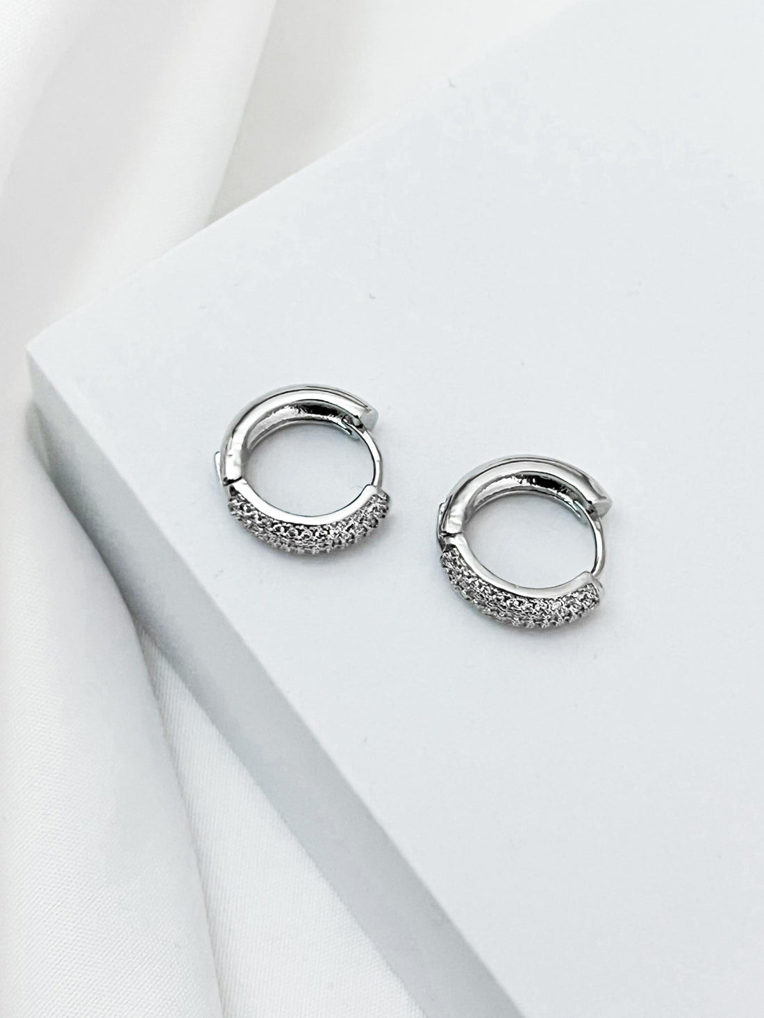 Diamond CZ Huggie Earrings, Small Silver Pavé Hoop Earrings, Dainty Sparkly Huggies, Gift for Her